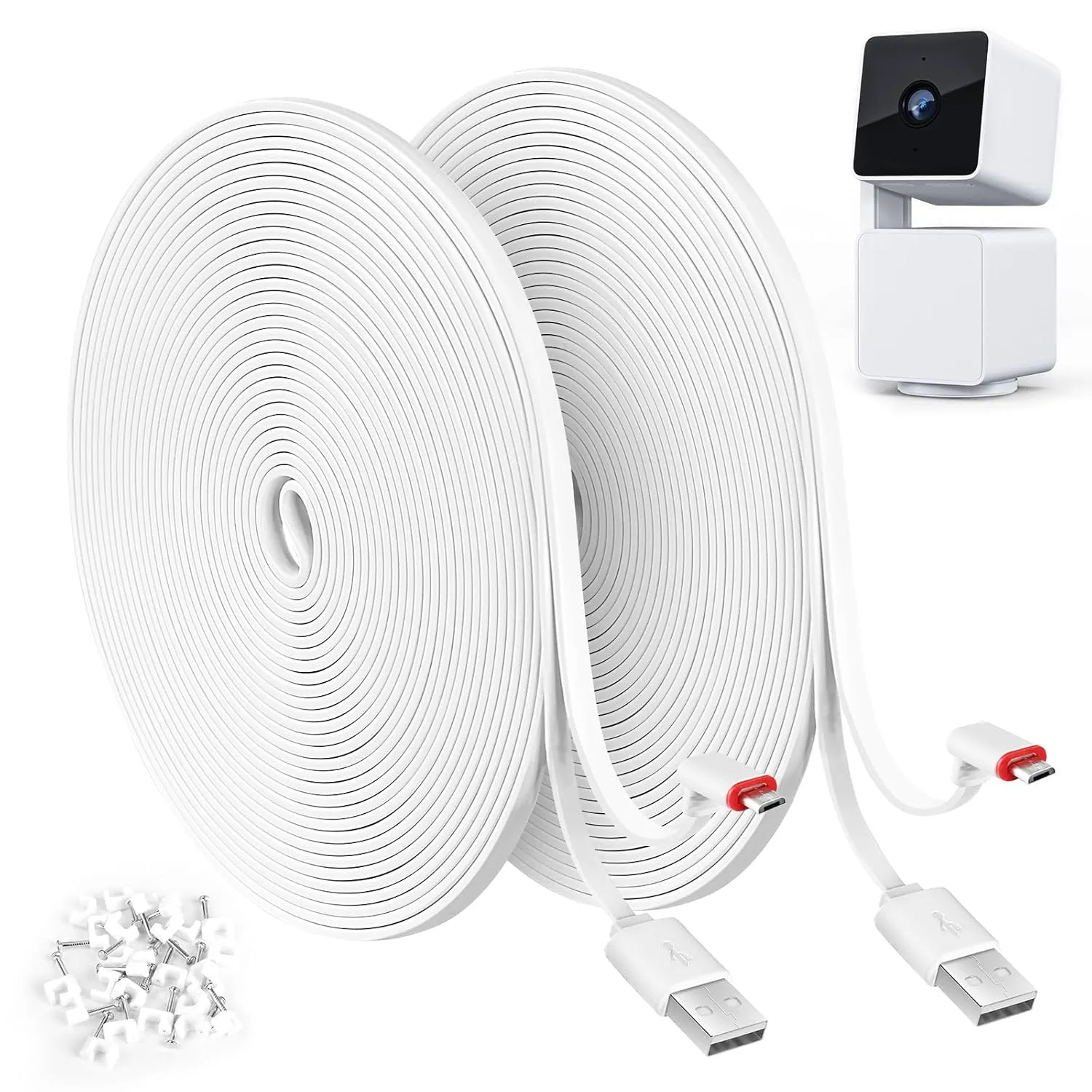 2 Pack 25FT Power Extension Cable Compatible with WYZE Cam Pan v3 Camera, 90 Degree 2-Pack