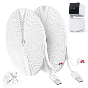 2 Pack 25FT Power Extension Cable Compatible with WYZE Cam Pan v3 Camera, 90 Degree 2-Pack