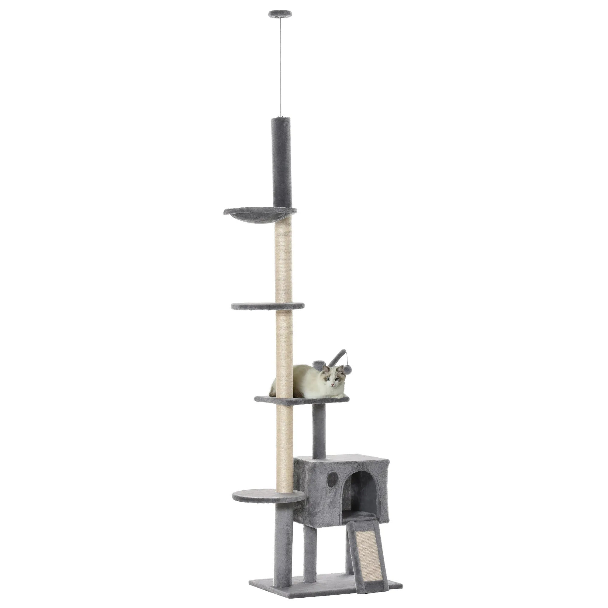 230-280cm Huge Cat Tree Tower Ceiling High Multilevel Sisal Light Grey