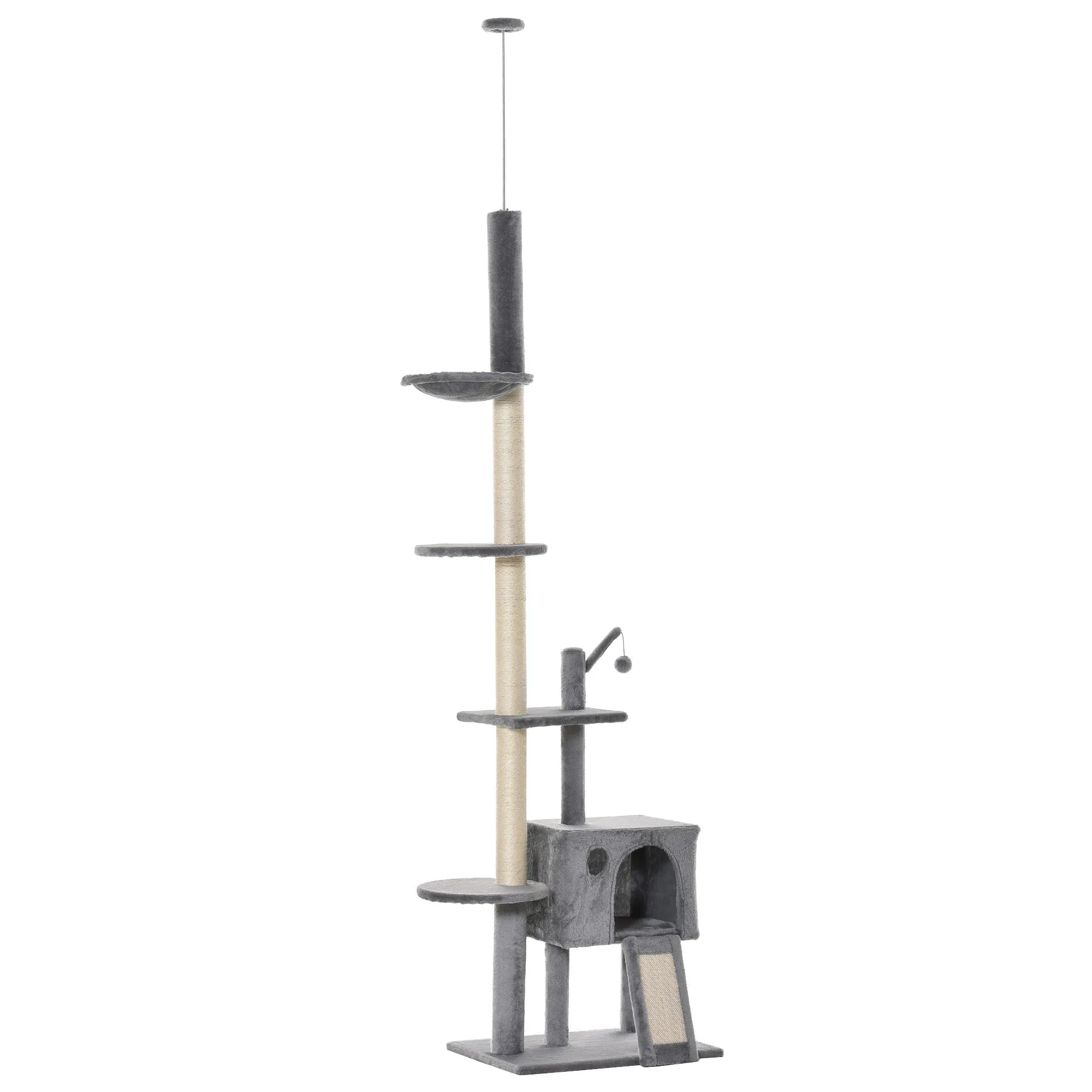 230-280cm Huge Cat Tree Tower Ceiling High Multilevel Sisal Light Grey