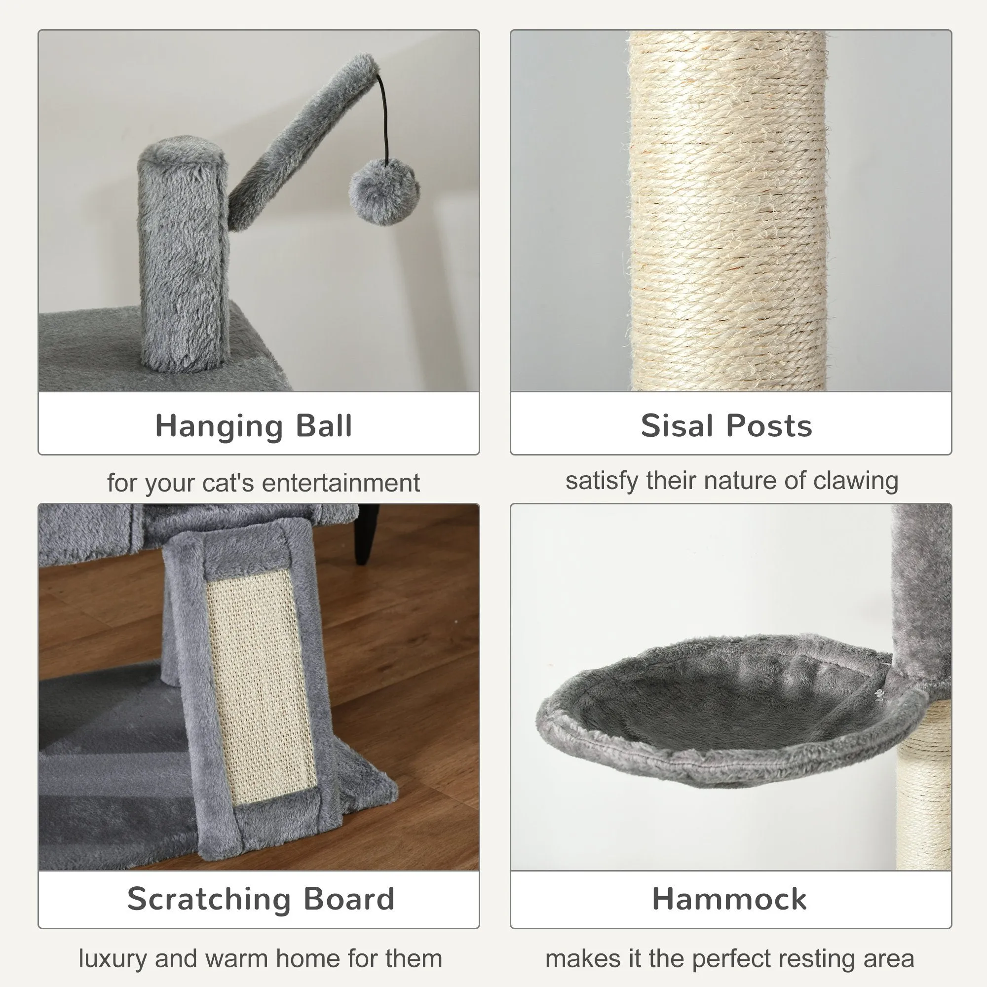 230-280cm Huge Cat Tree Tower Ceiling High Multilevel Sisal Light Grey