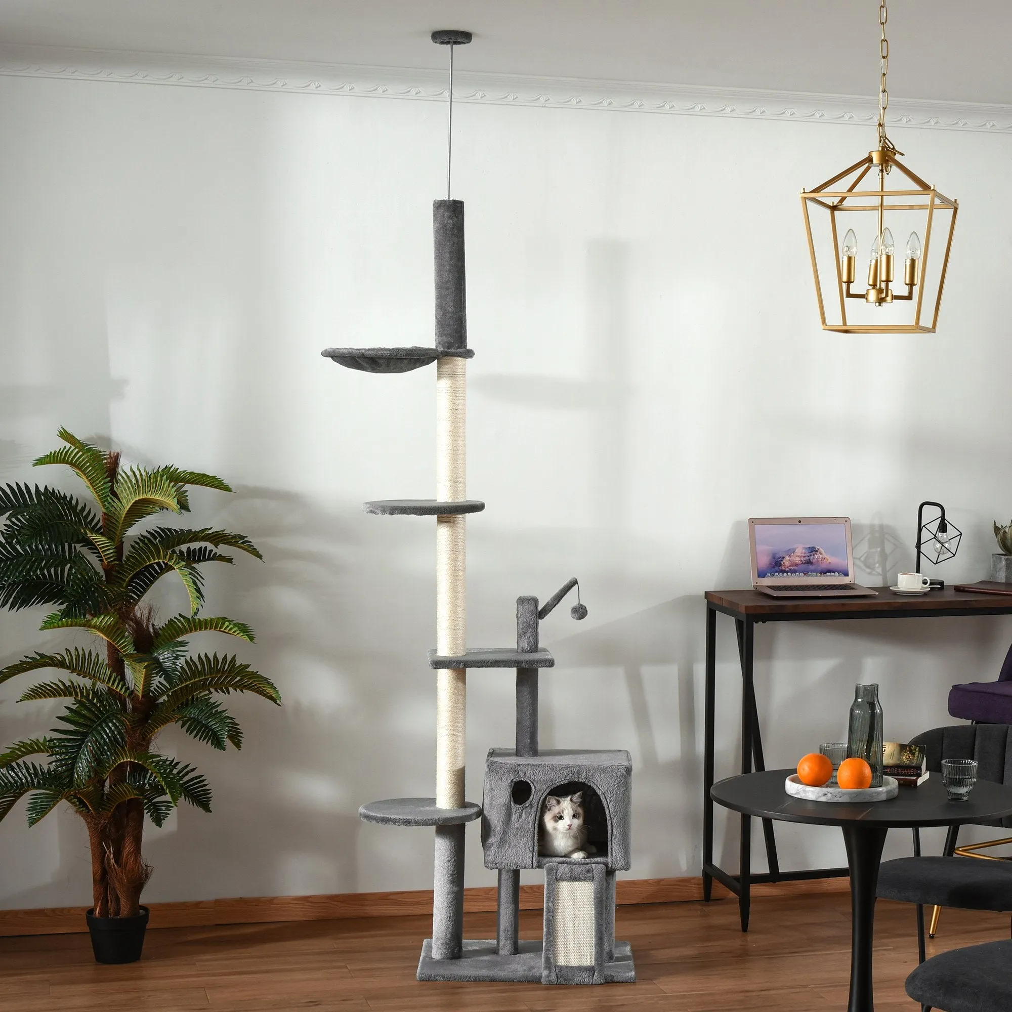 230-280cm Huge Cat Tree Tower Ceiling High Multilevel Sisal Light Grey