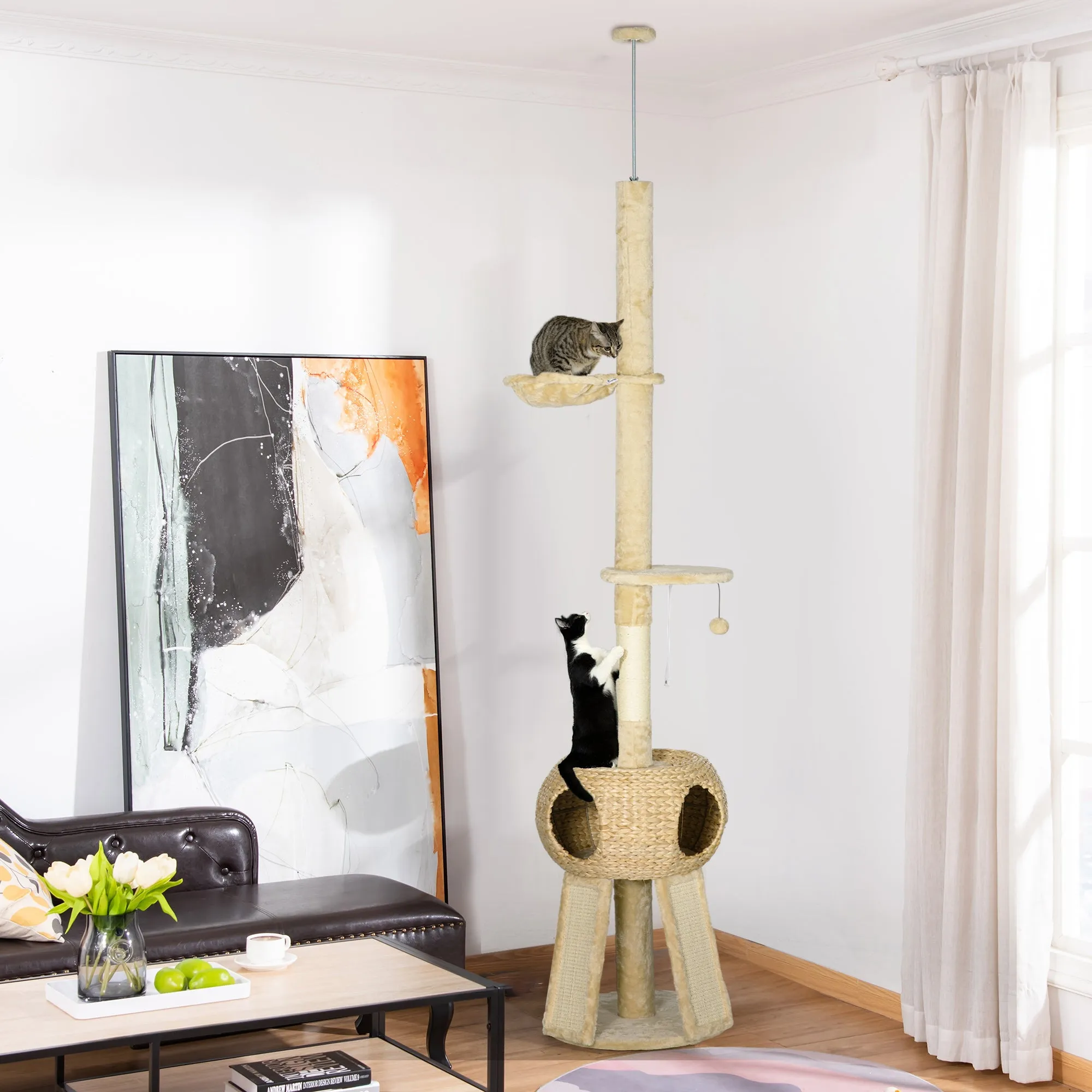 255cm Cat Tree Tower for Indoor Cats with Scratching Post Cat House Platform - Beige
