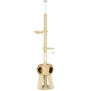 255cm Cat Tree Tower for Indoor Cats with Scratching Post Cat House Platform - Beige
