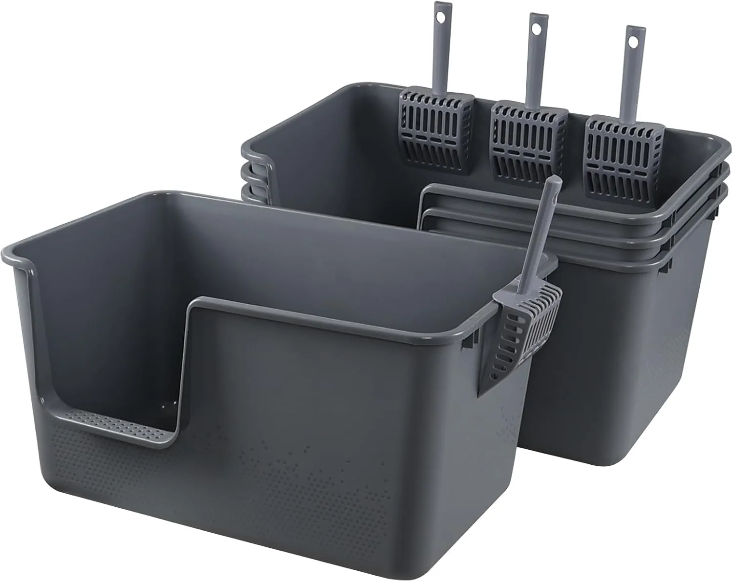 4-Pack Open Top Large Cat Litter Box with High Sided, 12.8" Heigh Anti-Splashing Kitty Litter Box with Scoop, Gray