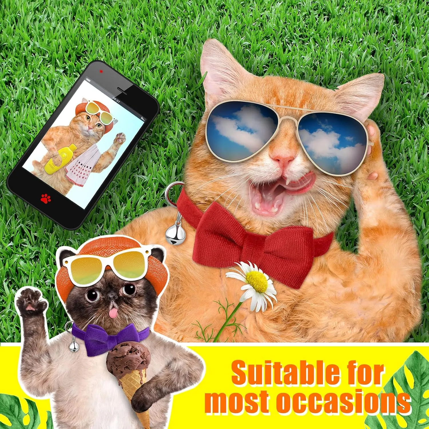 4 Pieces Cat Bow Tie Collar with Bell Breakaway Cat Comfortable Velvet with Cute Safety Pet Collar for Pet Kitten Puppy(Small,Pink, Red, Light Purple, Light Blue)