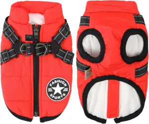 Aiboria Dog Jacket Dog Coat Windproof Jackets Warm Pet Fleece Sweater Padded Vest with Chest Strap Harness Red M