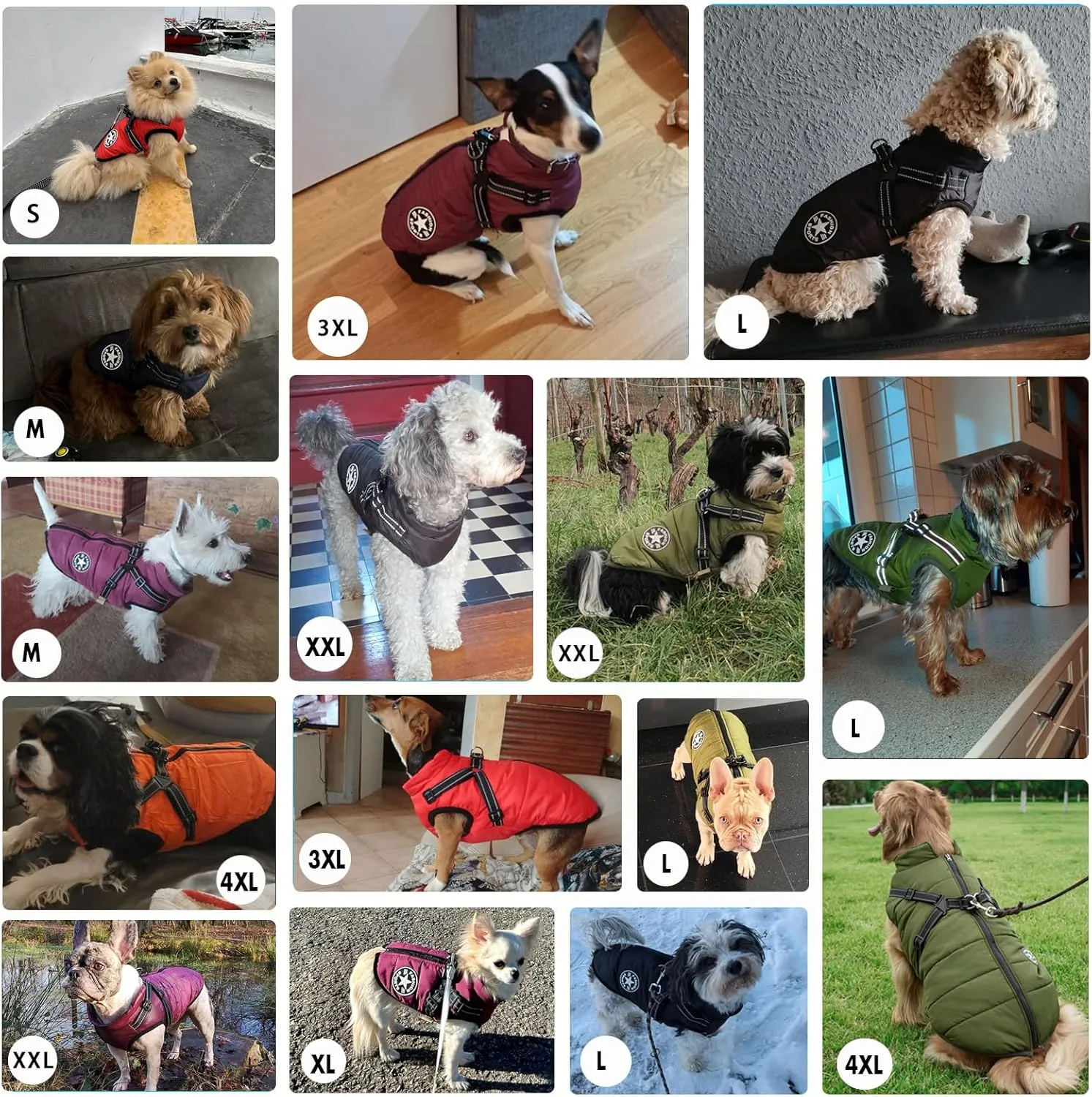 Aiboria Dog Jacket Dog Coat Windproof Jackets Warm Pet Fleece Sweater Padded Vest with Chest Strap Harness Red M