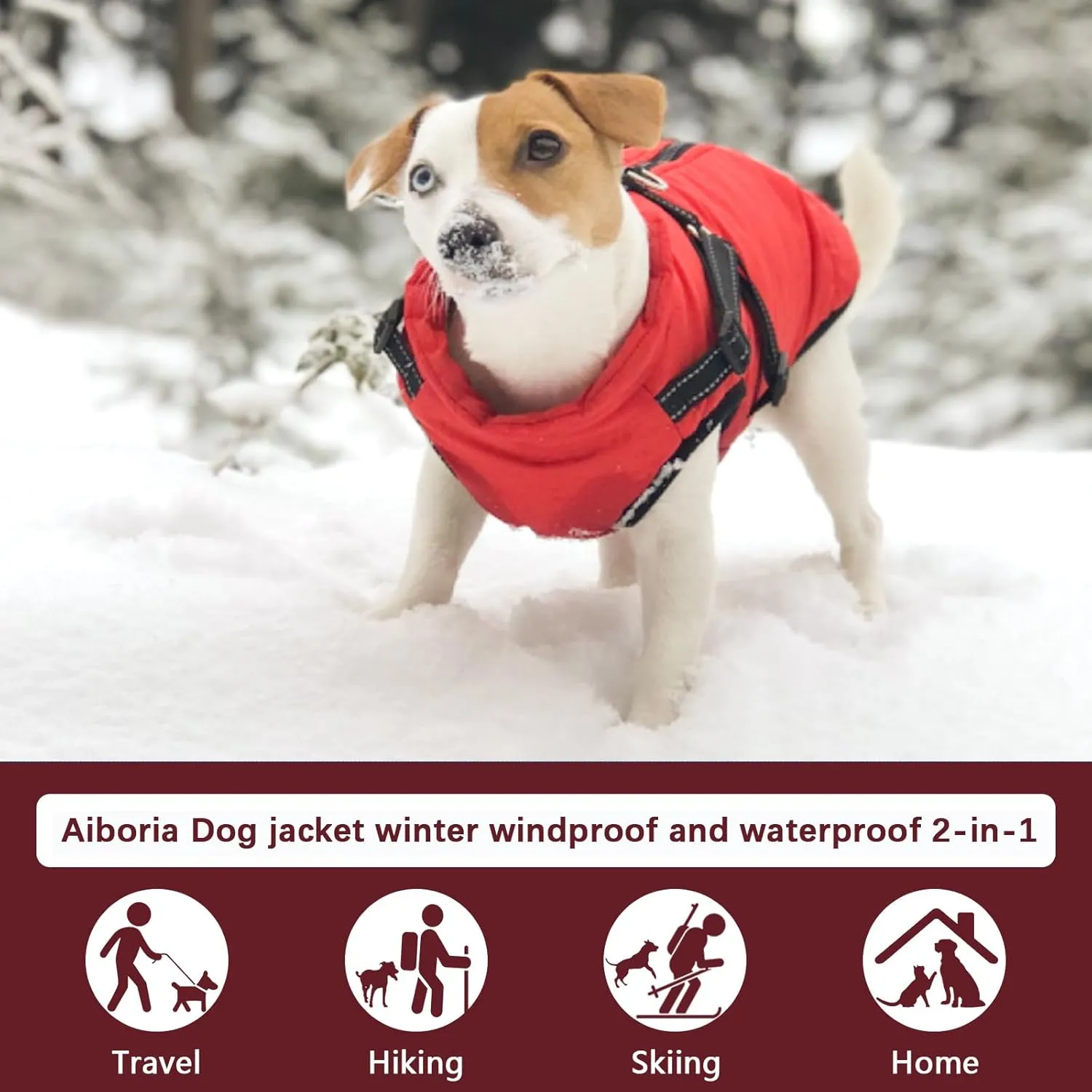 Aiboria Dog Jacket Dog Coat Windproof Jackets Warm Pet Fleece Sweater Padded Vest with Chest Strap Harness Red M