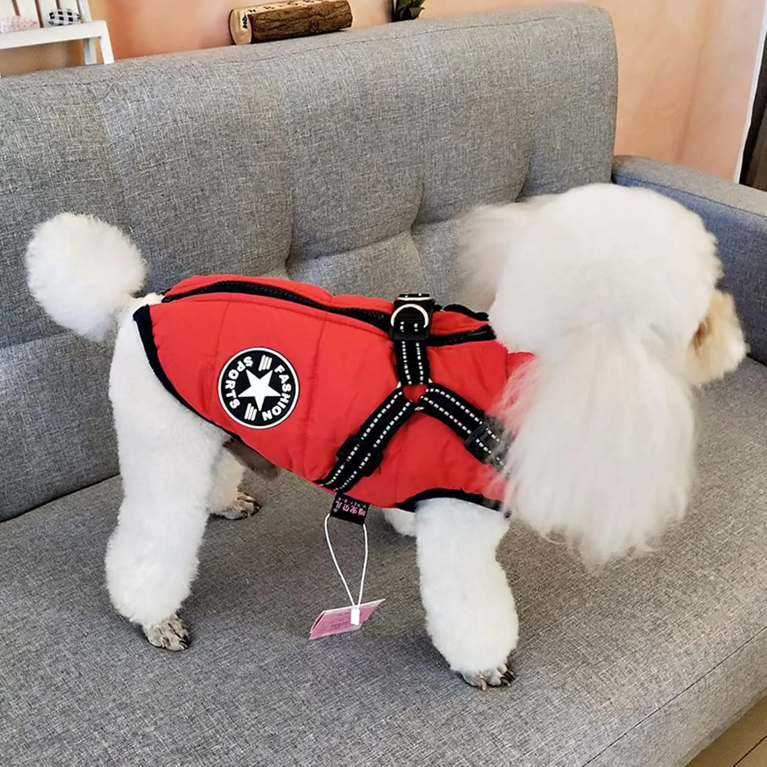 Aiboria Dog Jacket Dog Coat Windproof Jackets Warm Pet Fleece Sweater Padded Vest with Chest Strap Harness Red M