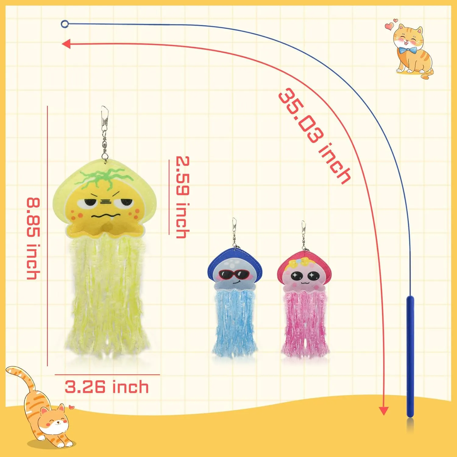 Andiker Cat Wand Toy, 35 Inches Flexible Cat Stick with Cute Jellyfish Cat Wand Replacement Cat Teaser Toy Sturdy Interactive Cat Toy for Indoor Cats to Chase Pounce Entertain (Blue)