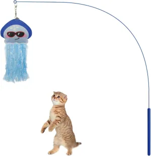 Andiker Cat Wand Toy, 35 Inches Flexible Cat Stick with Cute Jellyfish Cat Wand Replacement Cat Teaser Toy Sturdy Interactive Cat Toy for Indoor Cats to Chase Pounce Entertain (Blue)