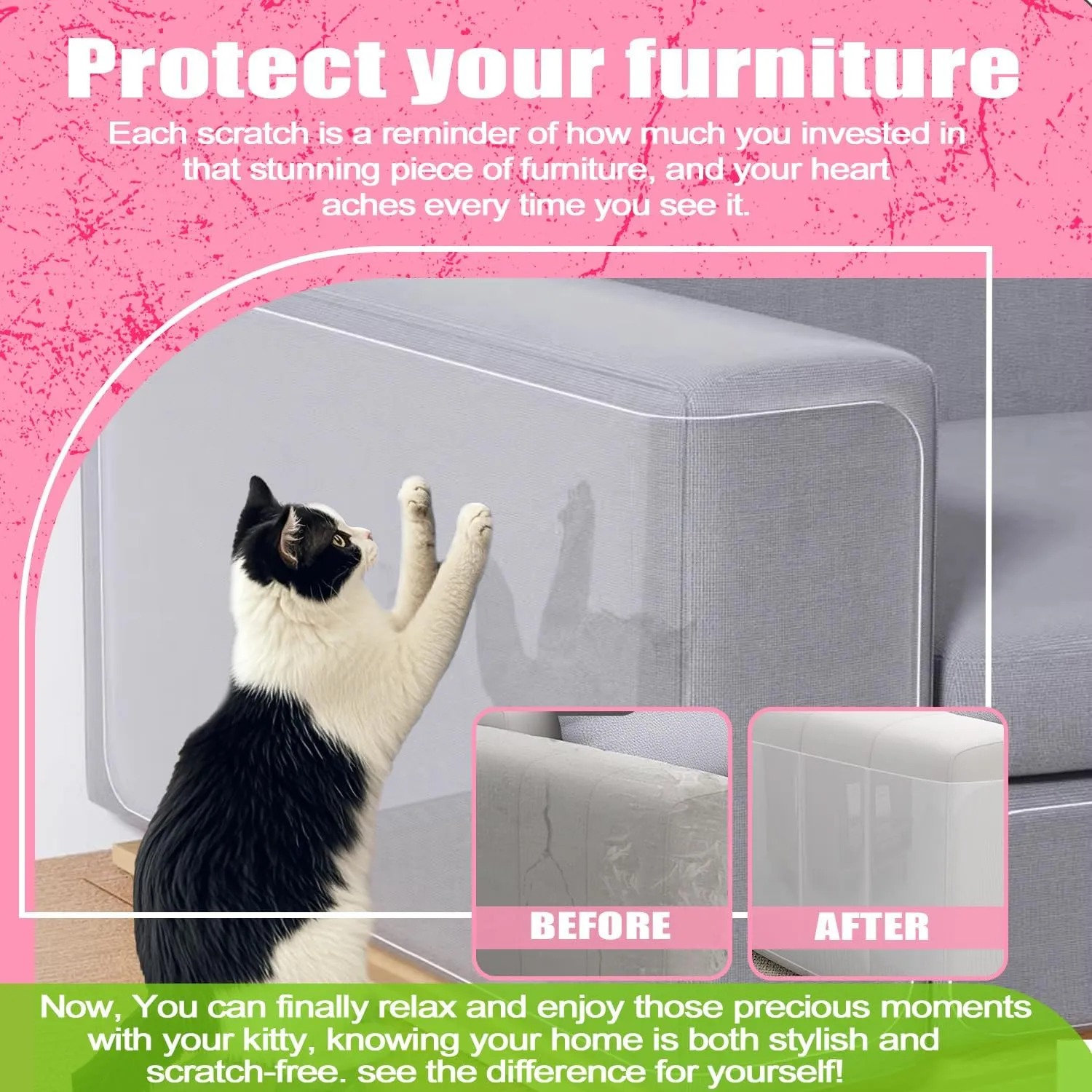 Anti Cat Scratch Furniture Protector for Leather - 12 Pack, 17x12inch - Specially Designed for Leather Couch Protector from Cat Claws, Strong Sticky, Easy to Remove, No Damage, No Residue, 60 Pins