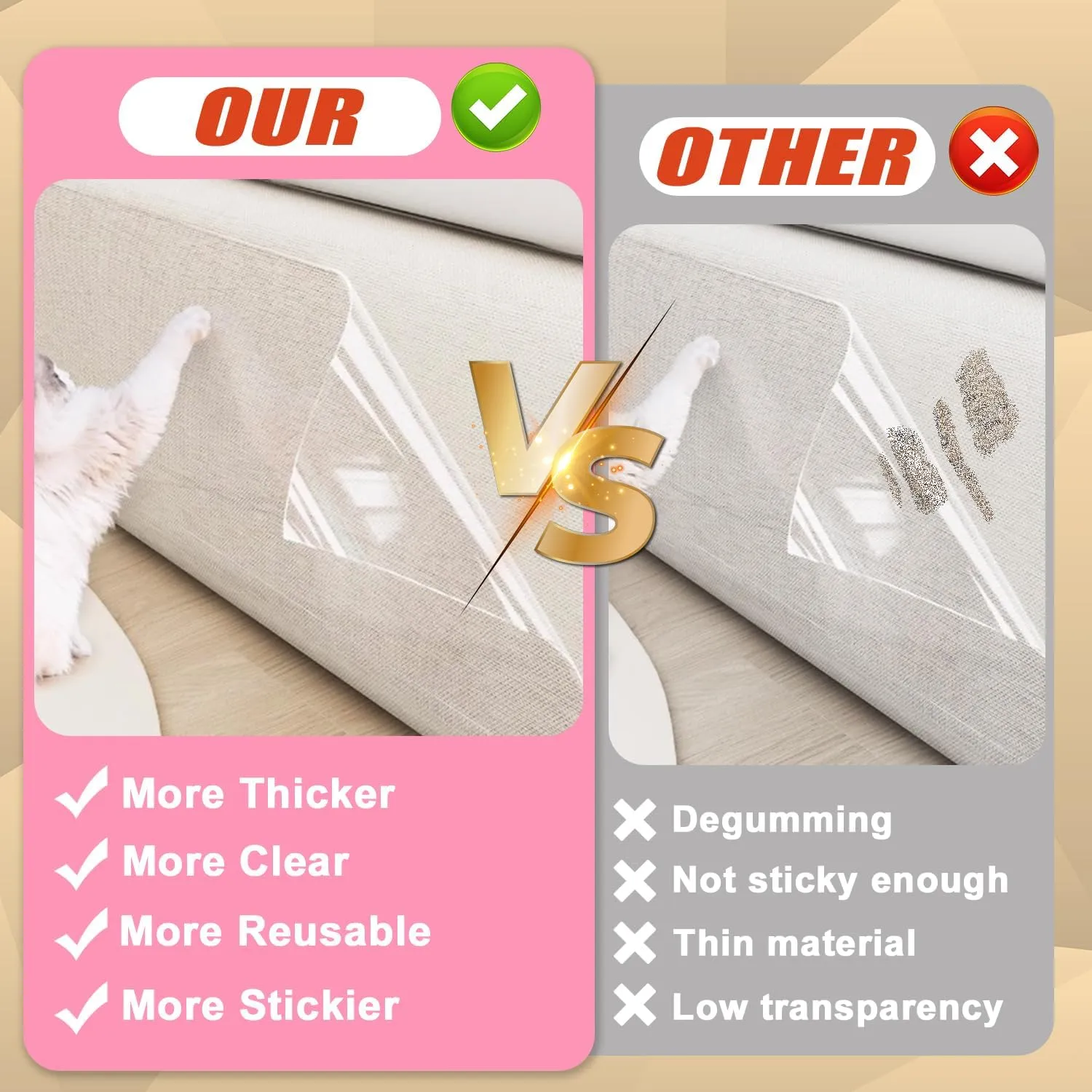 Anti Cat Scratch Furniture Protector for Leather - 12 Pack, 17x12inch - Specially Designed for Leather Couch Protector from Cat Claws, Strong Sticky, Easy to Remove, No Damage, No Residue, 60 Pins