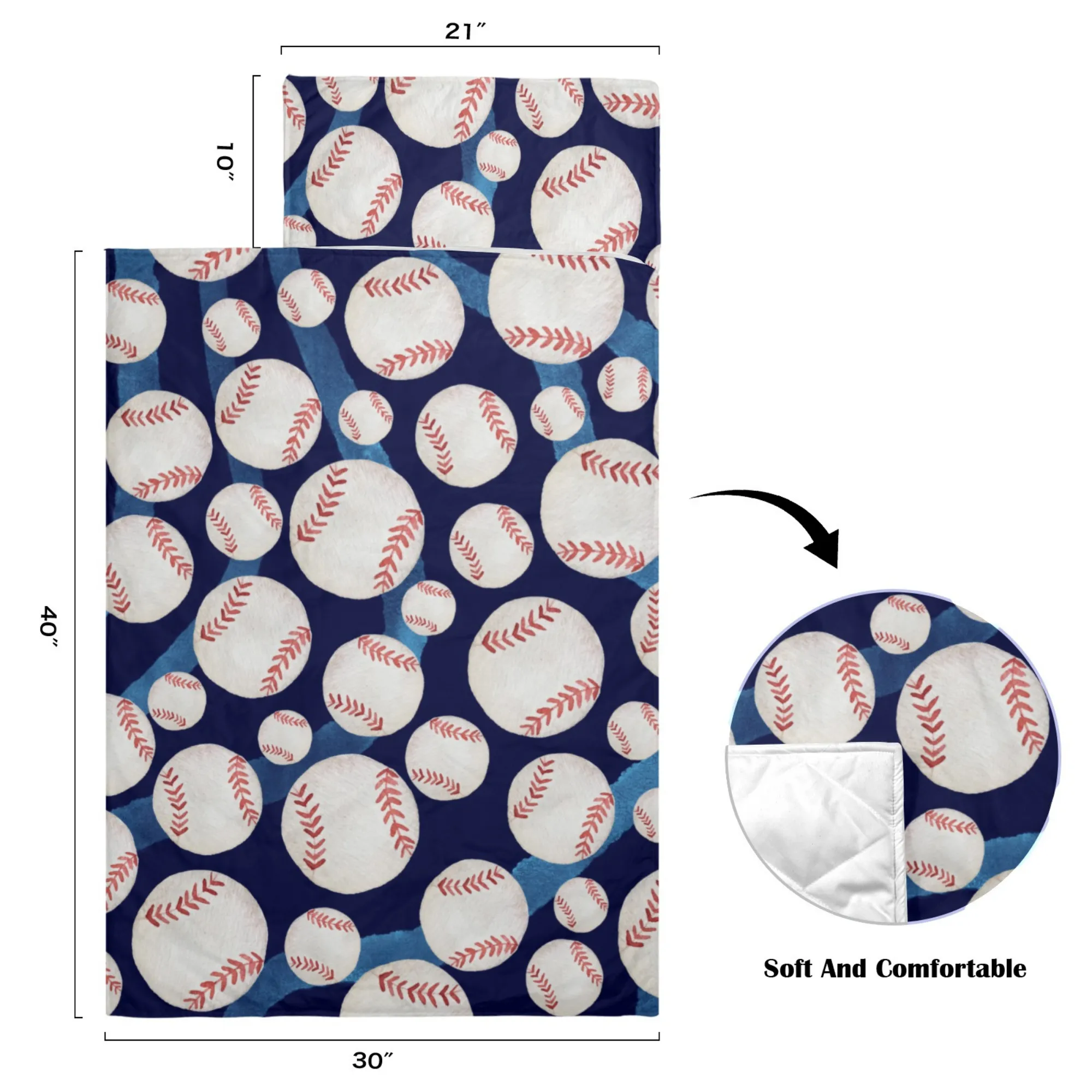 Baseball Kids' Long Sleeping Bag | A Catchy Blend of Comfort & Style | Lightweight and Durable Sleeping Bag for Kids