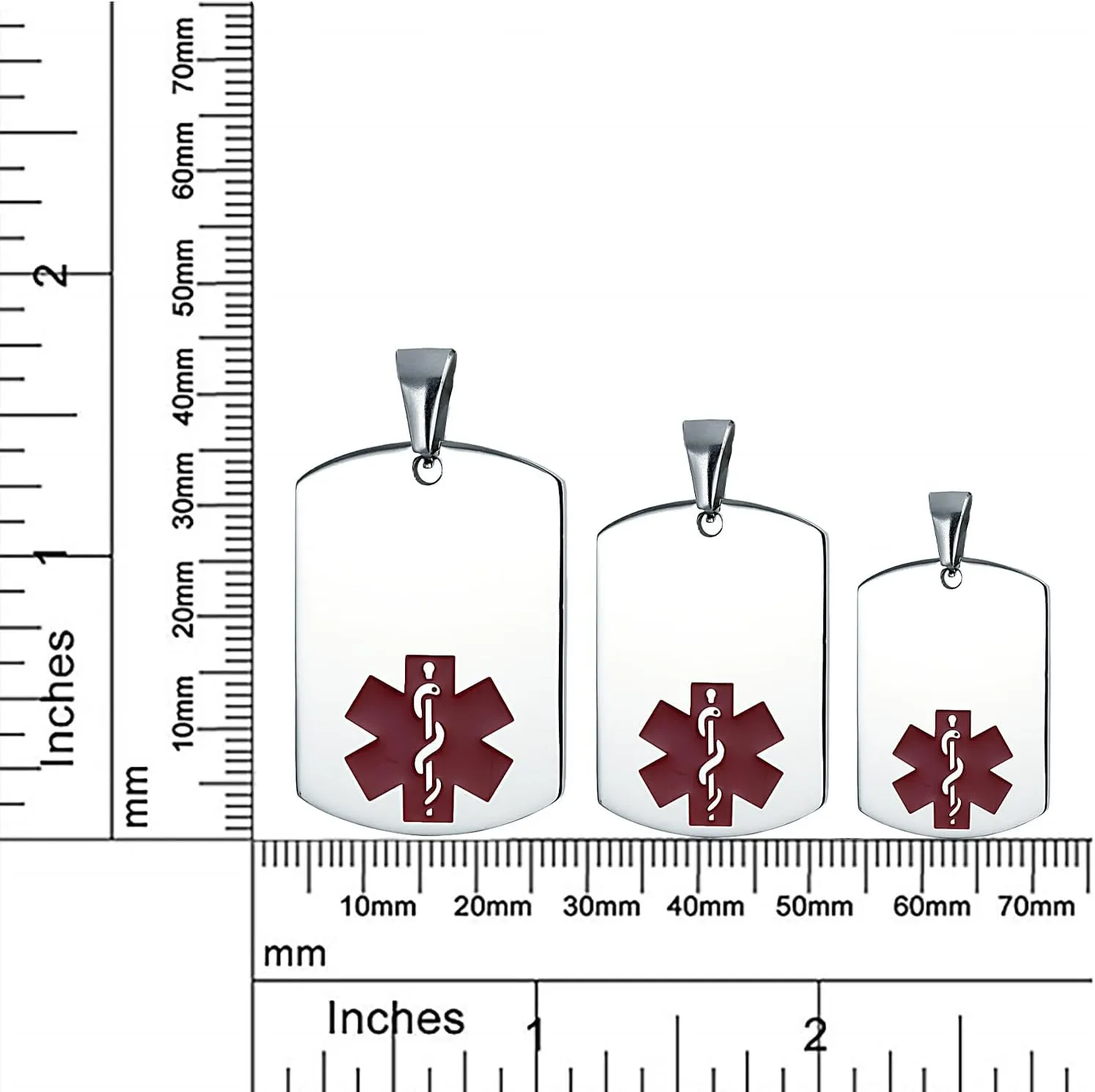 Bling Jewelry Unisex Personalize Customizable Medical Identification Medical ID Dog Tag Steel Pendant Necklace For Men Women 20 Inch Chain SM MED LG