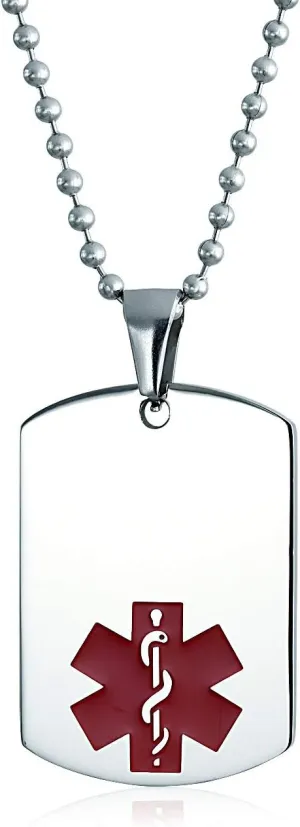 Bling Jewelry Unisex Personalize Customizable Medical Identification Medical ID Dog Tag Steel Pendant Necklace For Men Women 20 Inch Chain SM MED LG