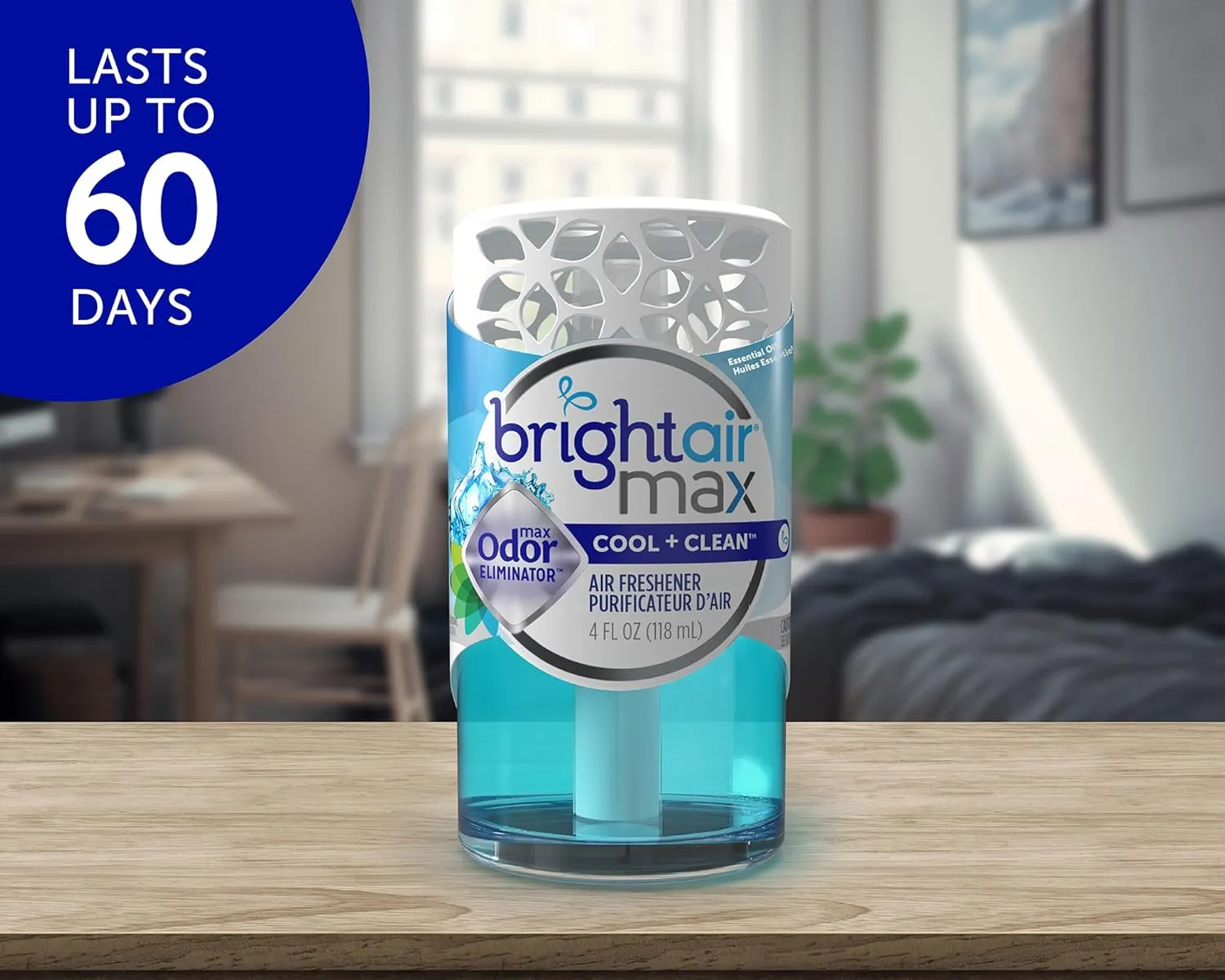 Bright Air Max 4 oz. Odor Eliminator Air Freshener, for Medium-Size Spaces, Cool & Clean Scent, Case of 6, Lasts up to 60 Days Each