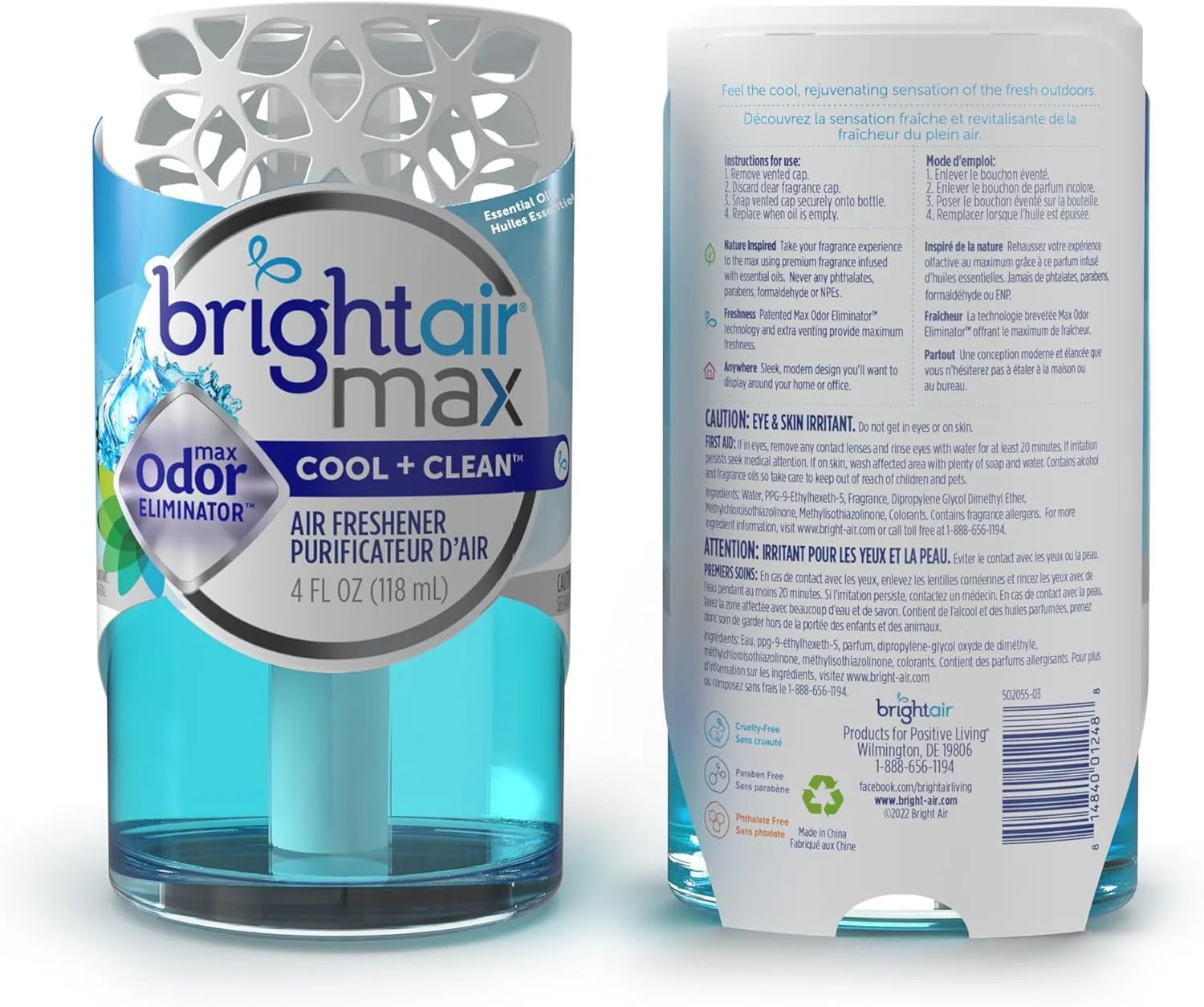 Bright Air Max 4 oz. Odor Eliminator Air Freshener, for Medium-Size Spaces, Cool & Clean Scent, Case of 6, Lasts up to 60 Days Each