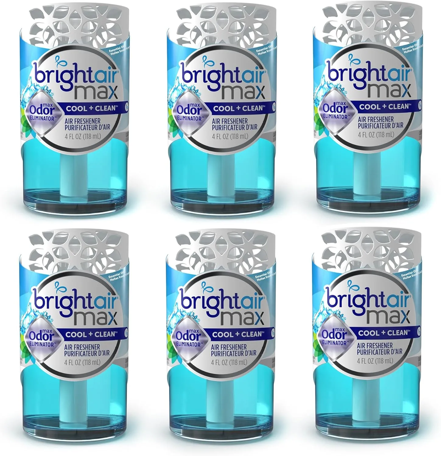 Bright Air Max 4 oz. Odor Eliminator Air Freshener, for Medium-Size Spaces, Cool & Clean Scent, Case of 6, Lasts up to 60 Days Each