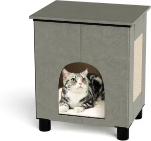 Cat House Indoor, Inside Cats Condo with Washable Plush Cushion, Large Area Cat Scratch Pad with Cat Ball Toy, Indoor Cat House & Condos for Large Cats and Puppy, Grey