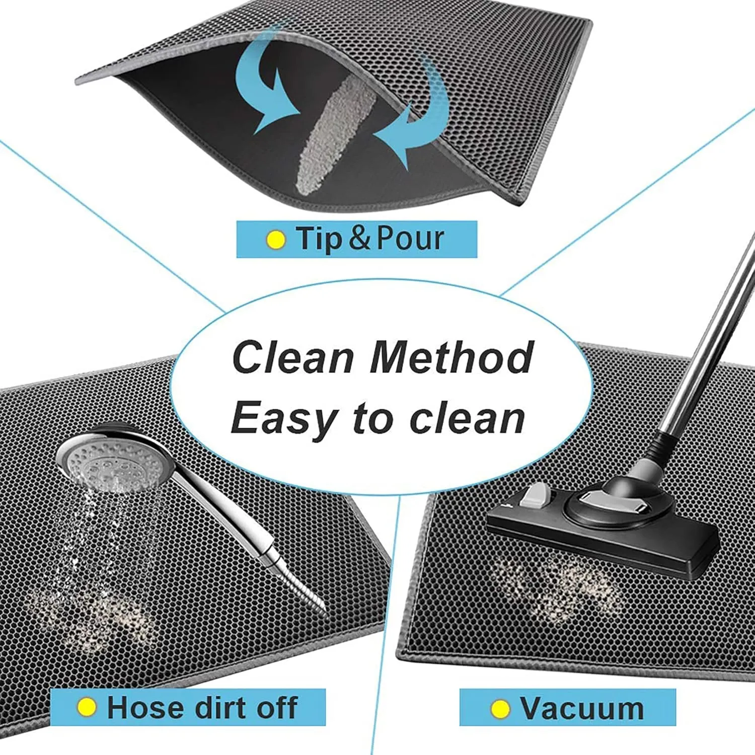 Cat Litter Box Mat: Easy Clean Cat Litter Mat for Floor, Cute Cat Litter Trapping Mat (15 * 24in-Black-1)