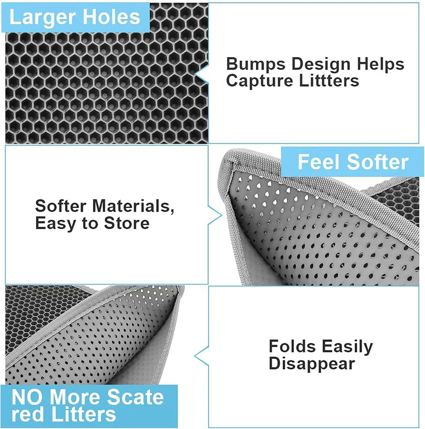 Cat Litter Box Mat: Easy Clean Cat Litter Mat for Floor, Cute Cat Litter Trapping Mat (15 * 24in-Black-1)