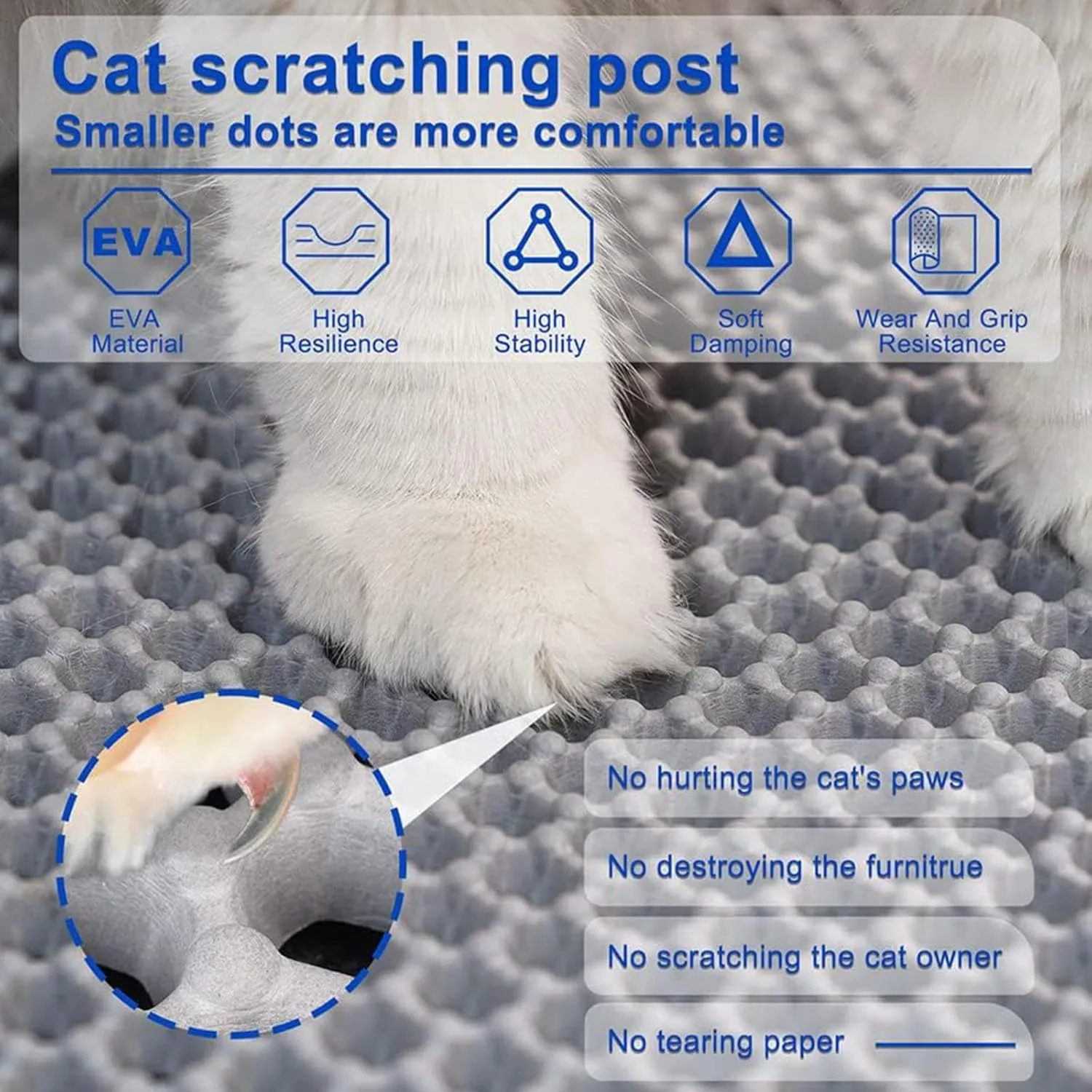 Cat Litter Mat, Honeycomb Double Layer Easy Clean Mat for Litter Box Less Waste,Soft On Paws,Non-Slip, Cat Litter Trap Mat,Gray-L