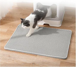 Cat Litter Mat, Honeycomb Double Layer Easy Clean Mat for Litter Box Less Waste,Soft On Paws,Non-Slip, Cat Litter Trap Mat,Gray-L