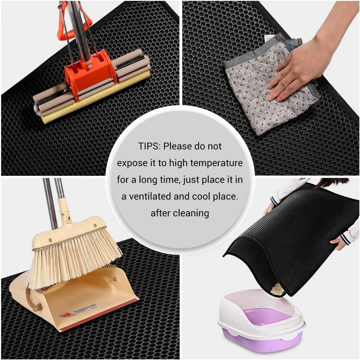 Cat Litter Mat, Honeycomb Double Layer Easy Clean Mat for Litter Box Less Waste,Soft On Paws,Non-Slip, Cat Litter Trap Mat,Gray-L