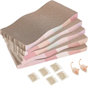 Cat Scratching Pads Cardboard Cat Scratchers for Indoor Cats Reversible Large Wide Corrugated with Catnip and Mini Toy(5pcs)