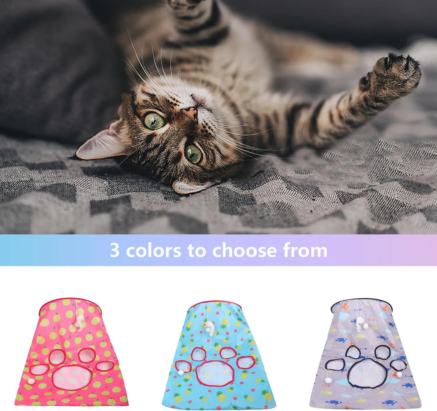 Cat Tunnel Bag - Kitty Collapsible Cave With Crinkle Sack, 1 Little Mouse & 3 Balls - Interactive Pet Toy - Rose Pink S