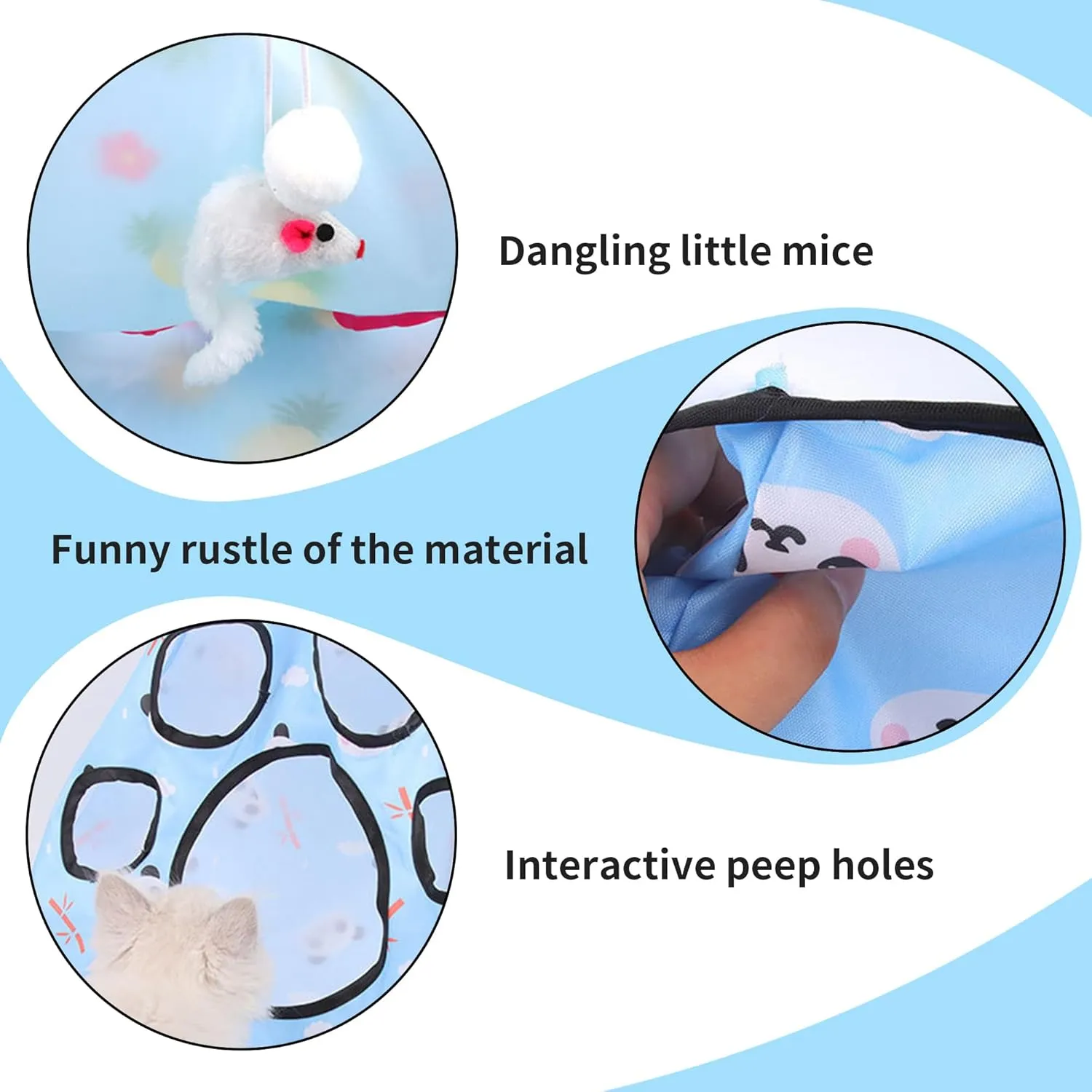 Cat Tunnel Bag - Kitty Collapsible Cave With Crinkle Sack, 1 Little Mouse & 3 Balls - Interactive Pet Toy - Rose Pink S