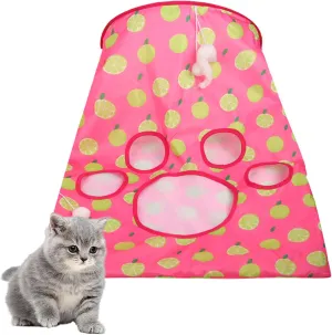Cat Tunnel Bag - Kitty Collapsible Cave With Crinkle Sack, 1 Little Mouse & 3 Balls - Interactive Pet Toy - Rose Pink S