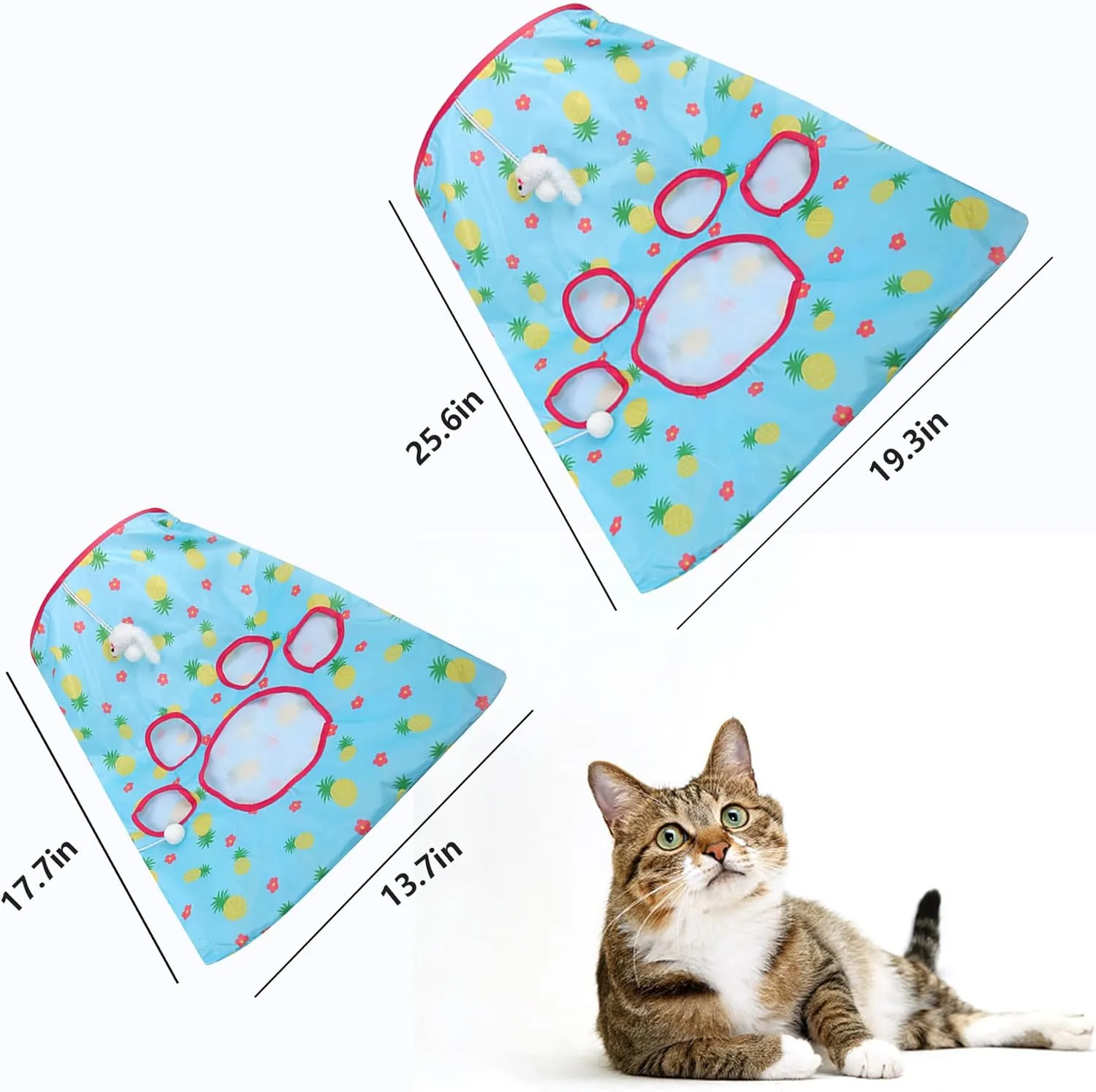 Cat Tunnel Bag - Kitty Collapsible Cave With Crinkle Sack, 1 Little Mouse & 3 Balls - Interactive Pet Toy - Rose Pink S