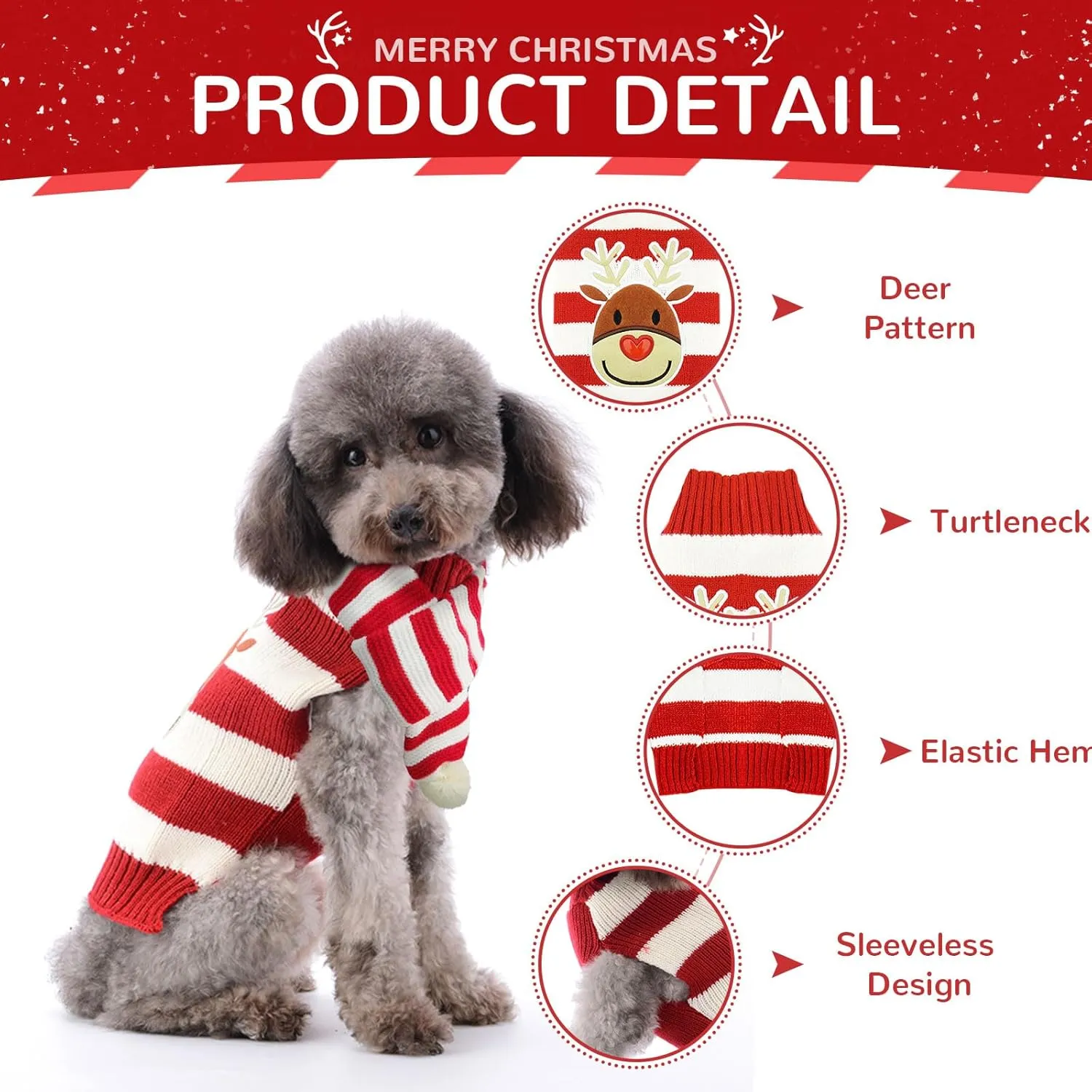 Christmas Dog Sweater and Scarf Set Cute Reindeer Ugly Xmas Puppy Cat Clothes Striped Pet Winter Outfit Soft Warm Knitwear Doggy Sweaters for Small Dogs Chihuahua Costume (Sweater Scarf,M)
