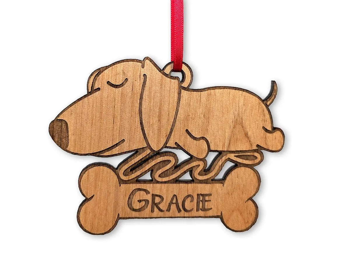 Dachshund Birthday Puppy Gift for Kids Custom Ornament for Son Daughter New Dog Surprise Engraved Wood with Name of New Pet for Christmas