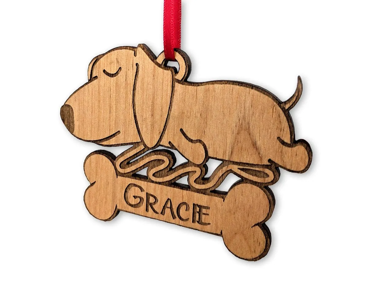Dachshund Birthday Puppy Gift for Kids Custom Ornament for Son Daughter New Dog Surprise Engraved Wood with Name of New Pet for Christmas