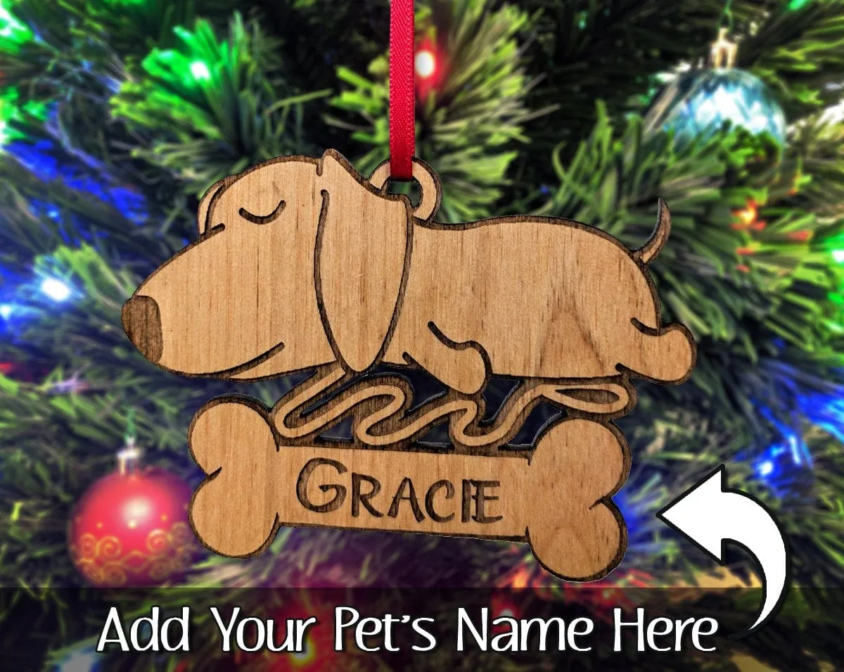 Dachshund Birthday Puppy Gift for Kids Custom Ornament for Son Daughter New Dog Surprise Engraved Wood with Name of New Pet for Christmas