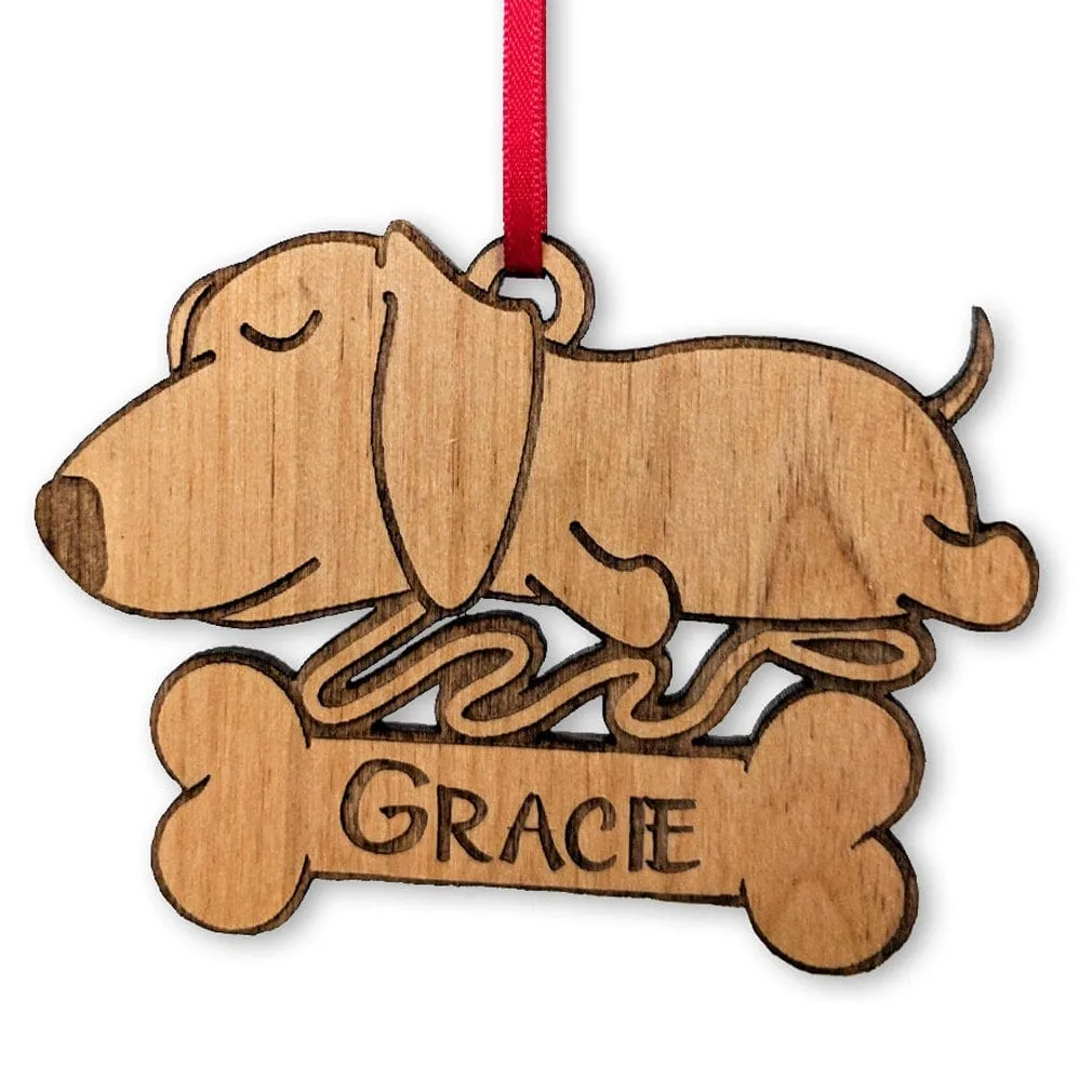 Dachshund Birthday Puppy Gift for Kids Custom Ornament for Son Daughter New Dog Surprise Engraved Wood with Name of New Pet for Christmas