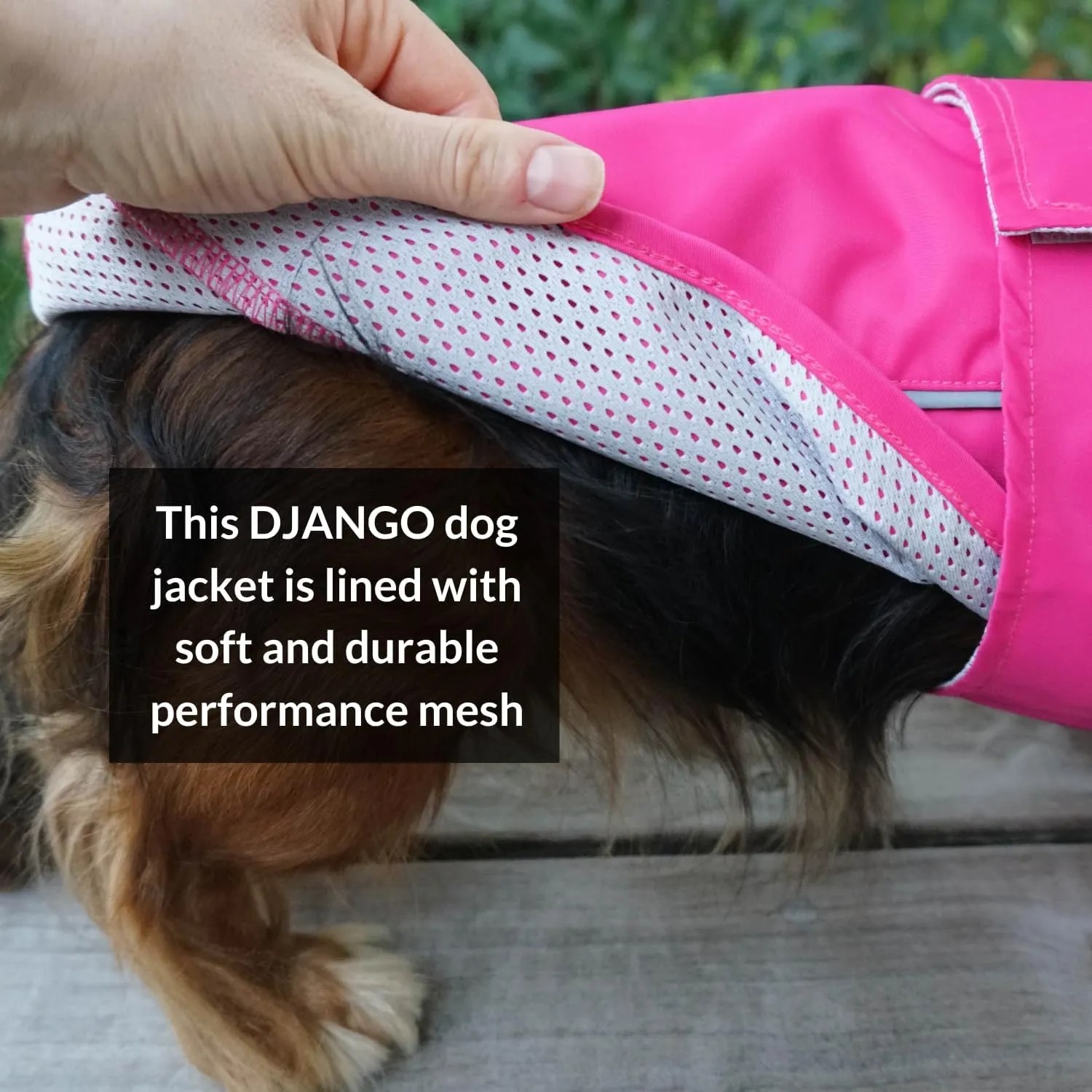 DJANGO City Slicker Waterproof Dog Raincoat and Lightweight Jacket for Long Dogs - Full Coverage Puppy Coat and Reflective Rain Slicker and Windbreaker - Adjustable with Harness Hole (Pink, Small)