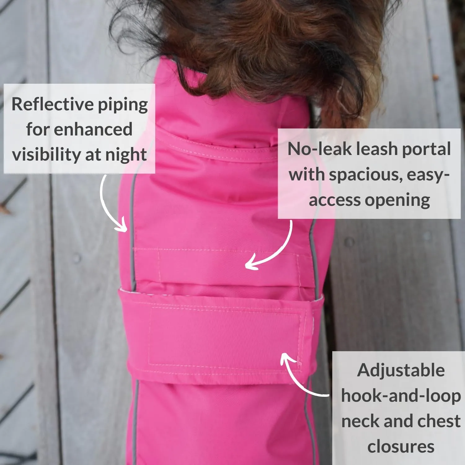 DJANGO City Slicker Waterproof Dog Raincoat and Lightweight Jacket for Long Dogs - Full Coverage Puppy Coat and Reflective Rain Slicker and Windbreaker - Adjustable with Harness Hole (Pink, Small)