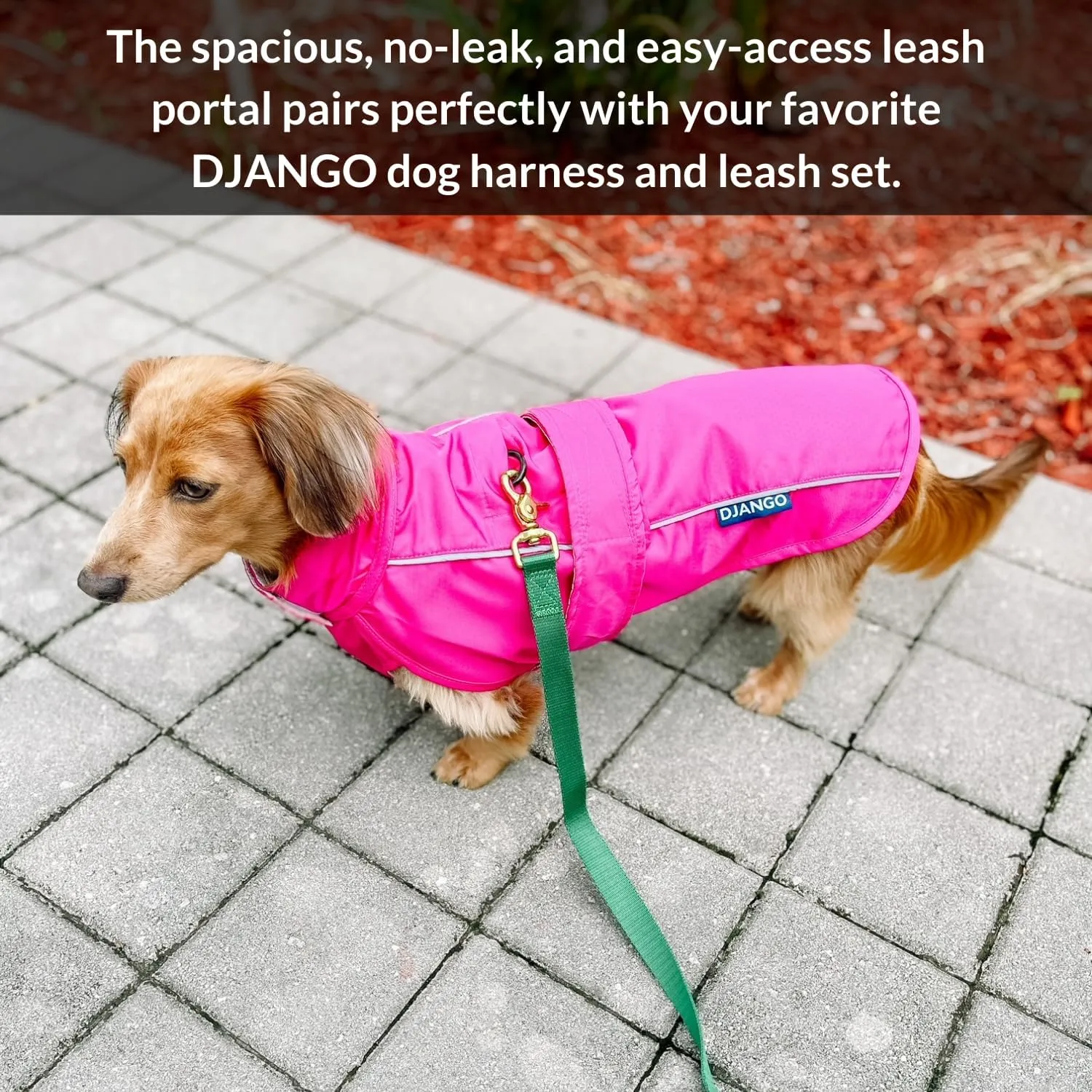 DJANGO City Slicker Waterproof Dog Raincoat and Lightweight Jacket for Long Dogs - Full Coverage Puppy Coat and Reflective Rain Slicker and Windbreaker - Adjustable with Harness Hole (Pink, Small)