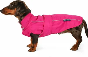 DJANGO City Slicker Waterproof Dog Raincoat and Lightweight Jacket for Long Dogs - Full Coverage Puppy Coat and Reflective Rain Slicker and Windbreaker - Adjustable with Harness Hole (Pink, Small)