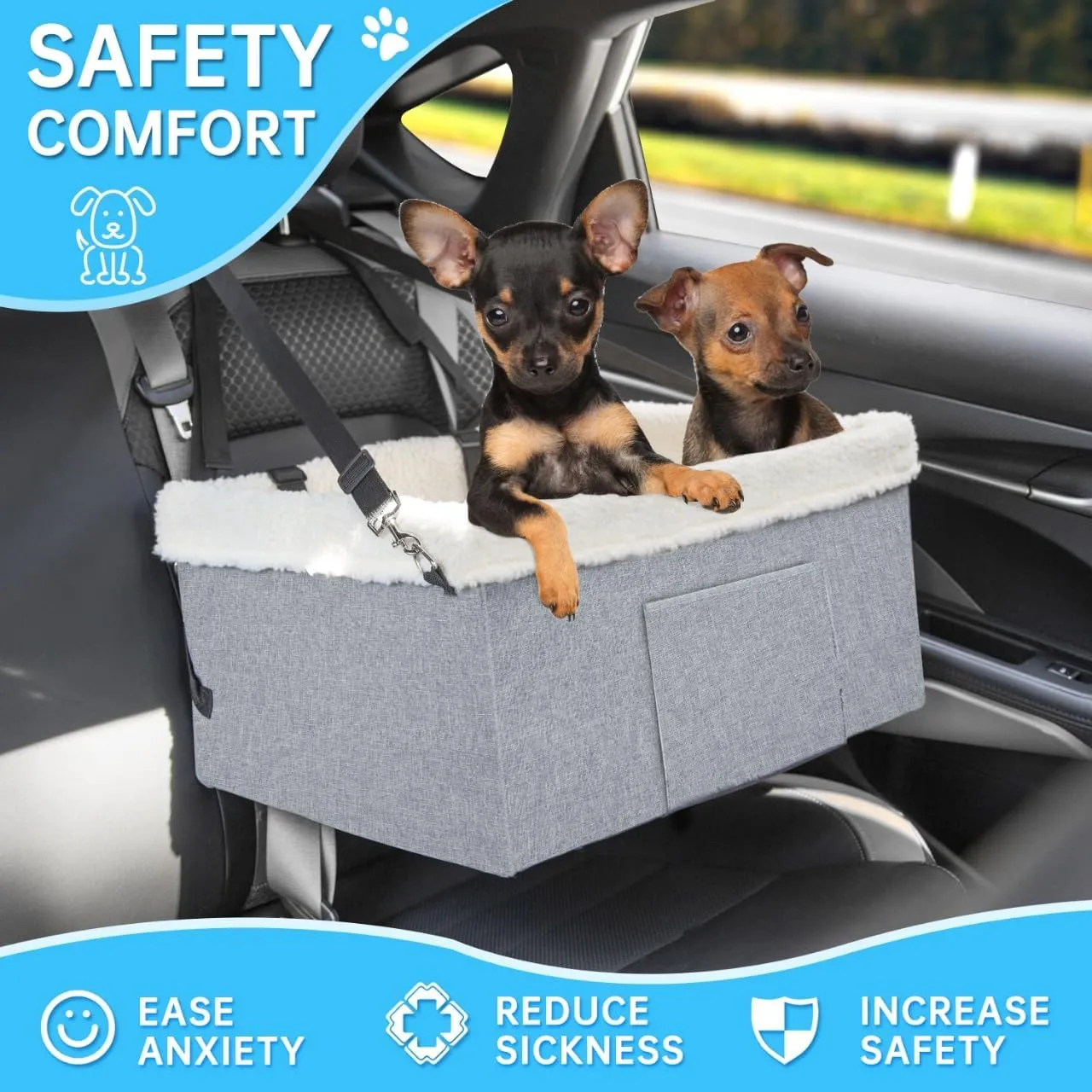 Dog Booster Seat - Raised Car Seat for Small Dogs, Cats & Puppies