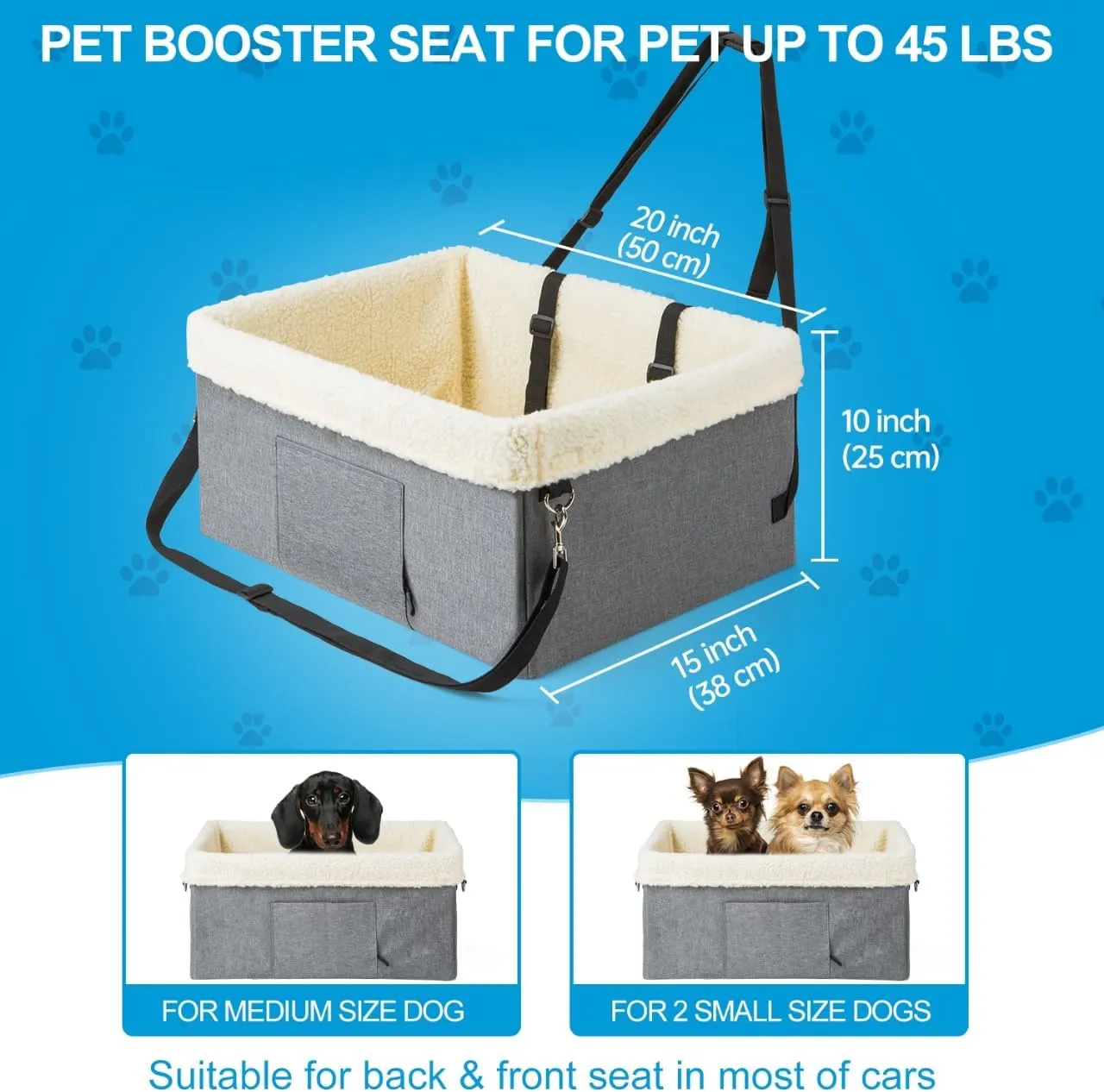 Dog Booster Seat - Raised Car Seat for Small Dogs, Cats & Puppies