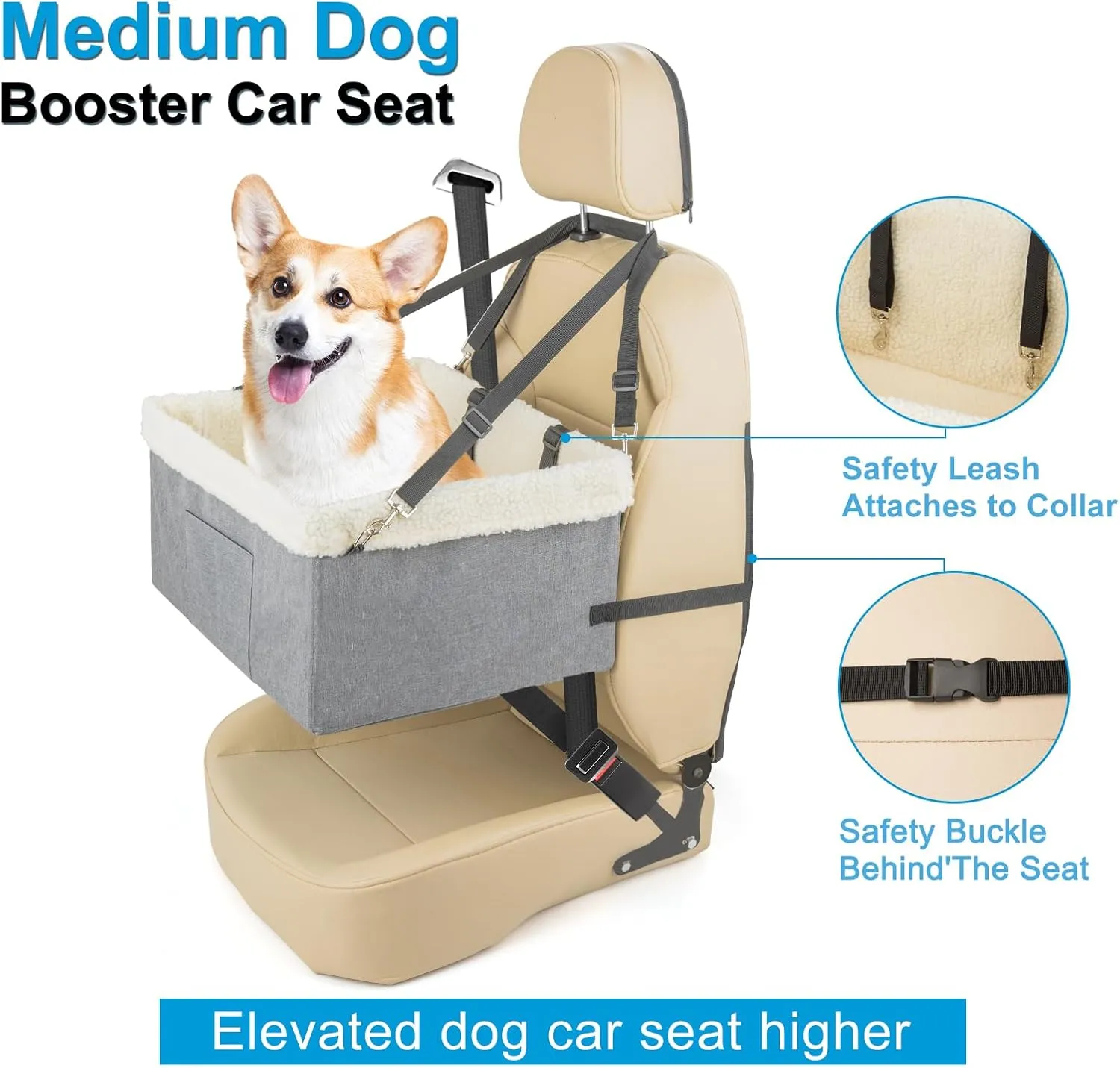 Dog Booster Seat - Raised Car Seat for Small Dogs, Cats & Puppies