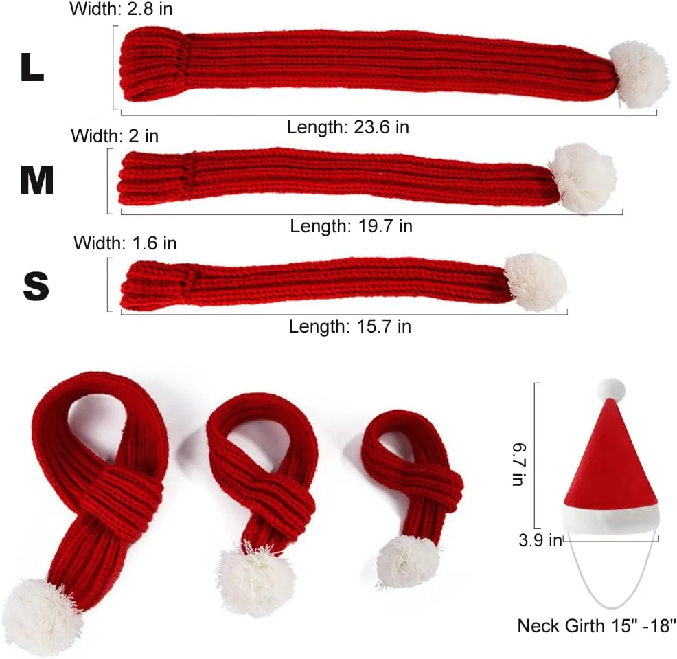 Dog Cat Knitted Christmas Scarf Neck Warmer with Santa Hat Set Xmas Pet Puppy Costume (Large, Red)