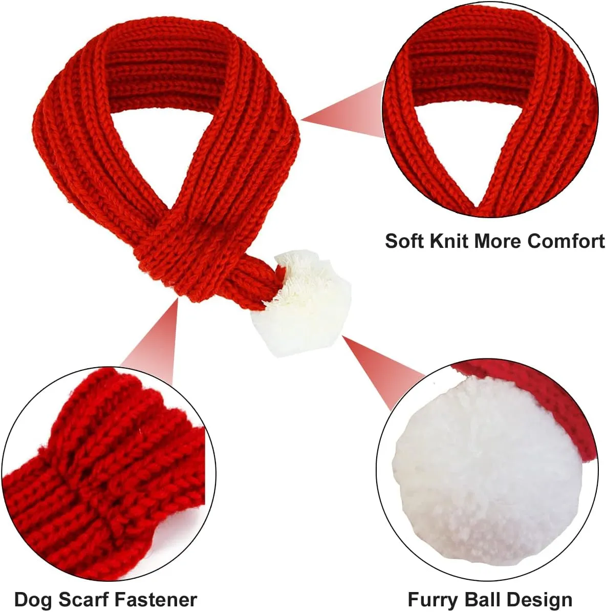 Dog Cat Knitted Christmas Scarf Neck Warmer with Santa Hat Set Xmas Pet Puppy Costume (Large, Red)