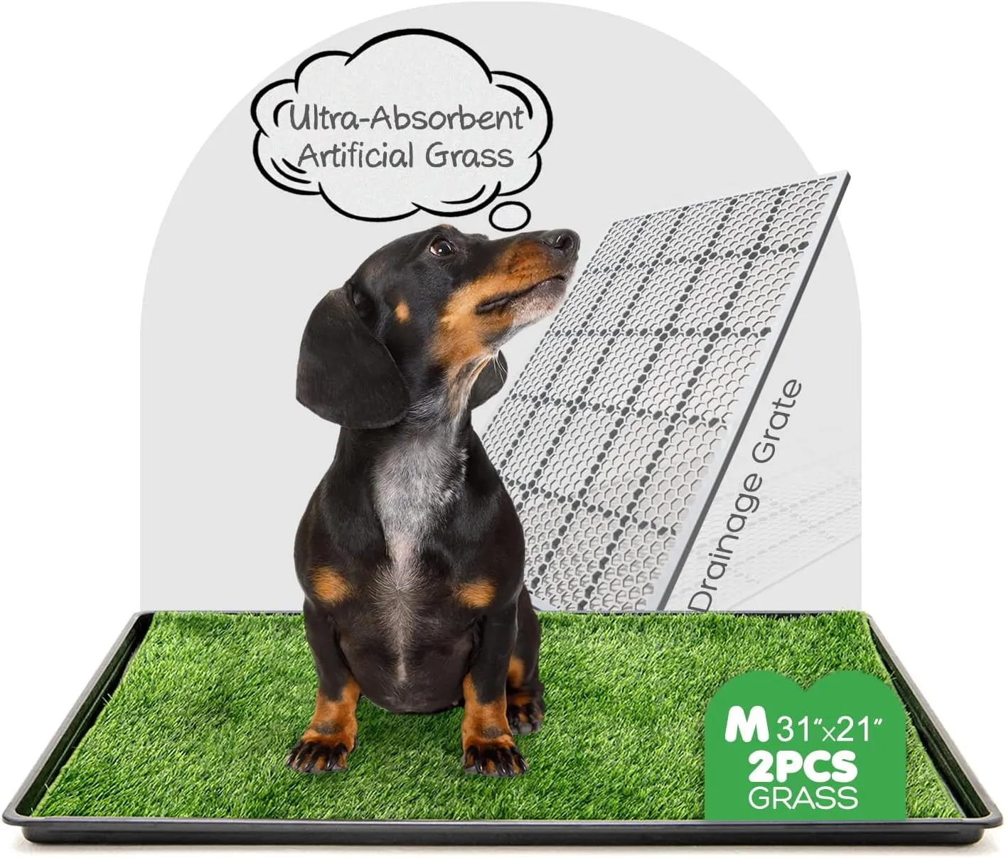 Dog Grass Pad with Tray, 3121in Medium Litter Box, 2Grass Pad for Dogs Potty Washable, Thick Soft Odor-Free Hemmed Dog Pee Grass, Indoor Potty Training Balcony